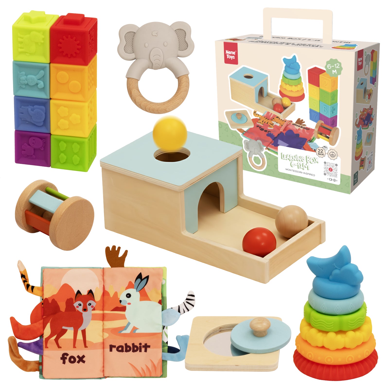 Nene Toys Baby & Toddler Toys Learning Box 6-12M, set giochi 6-12 mesi