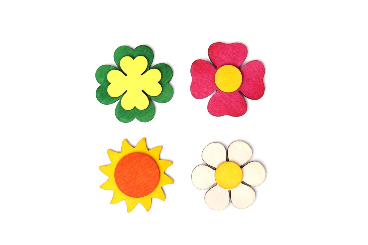 Il Pianeta delle idee Piccoli Oggetti Fiori Magneti in legno 5×5 cm