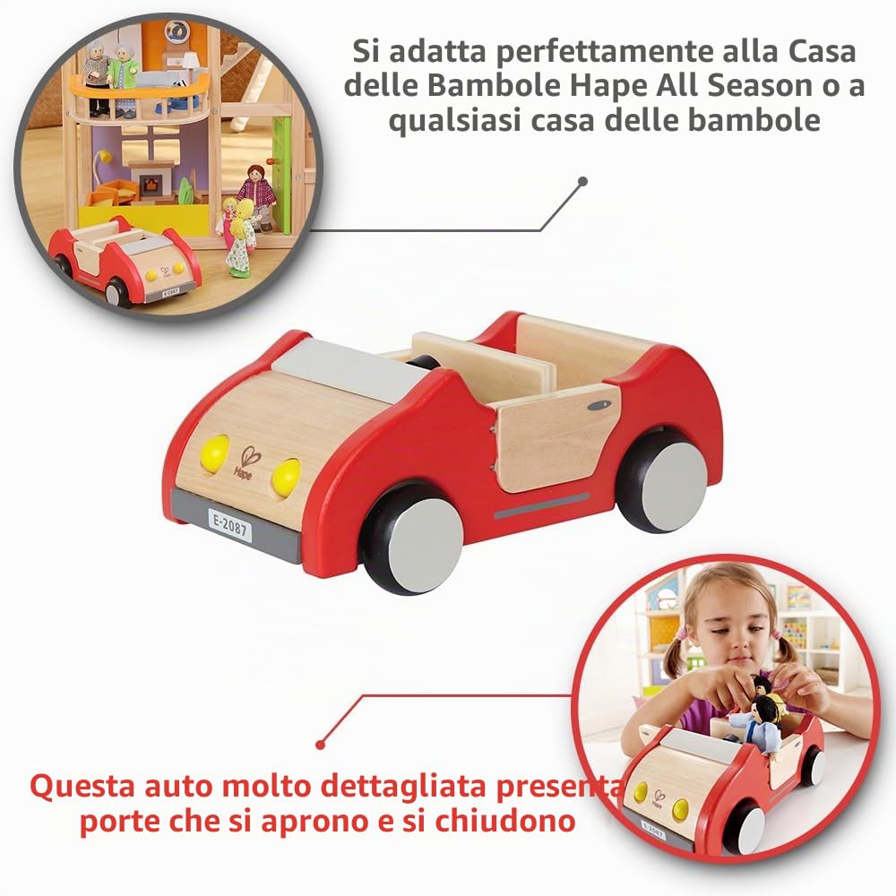 Hape Case delle bambole Auto familiare in legno rossa