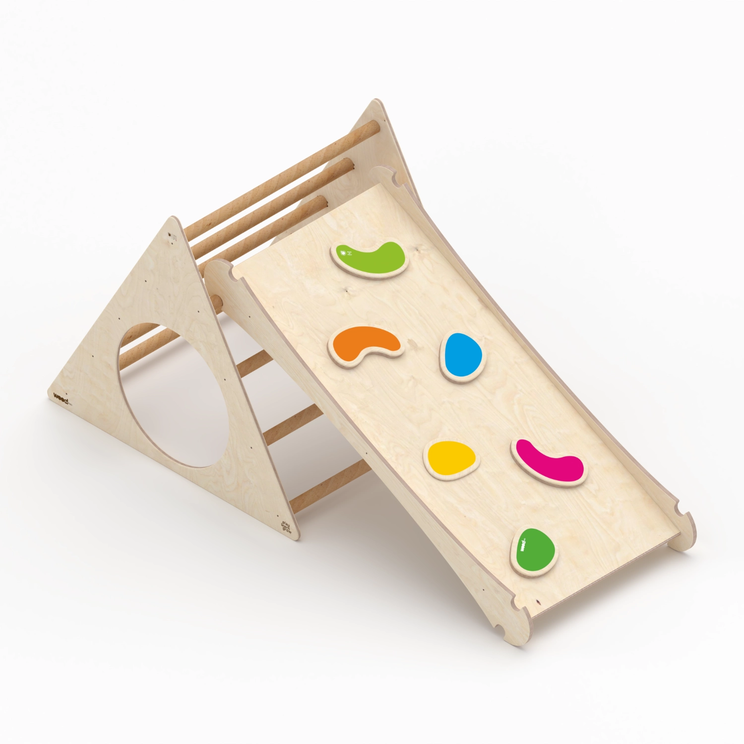 Il Pianeta delle idee Wood for Kids Montessori Triangolo di Pikler con Scivolo triangolo in legno