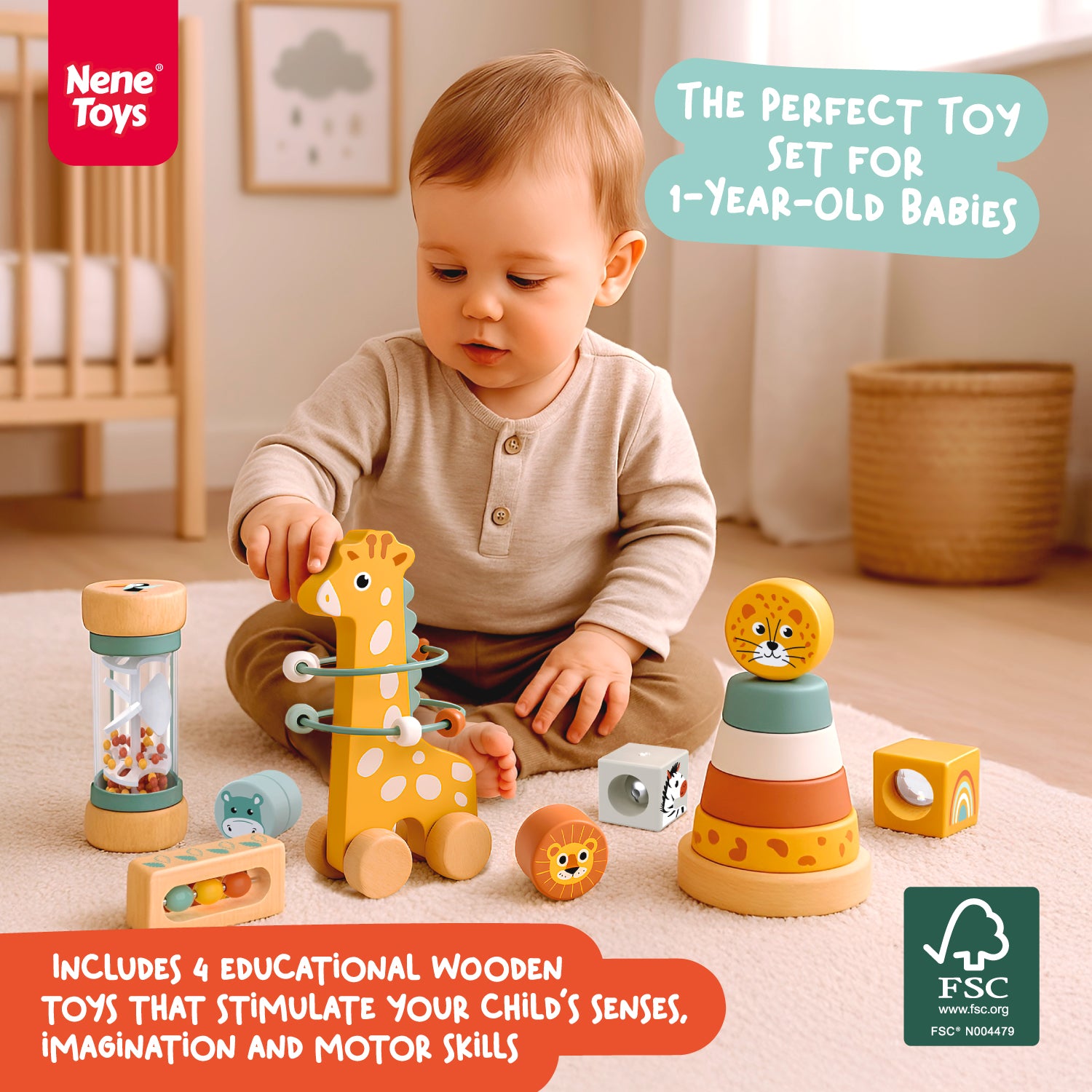 Nene Toys Baby & Toddler Toys 4-in-1 Animal Learning Set giochi in legno