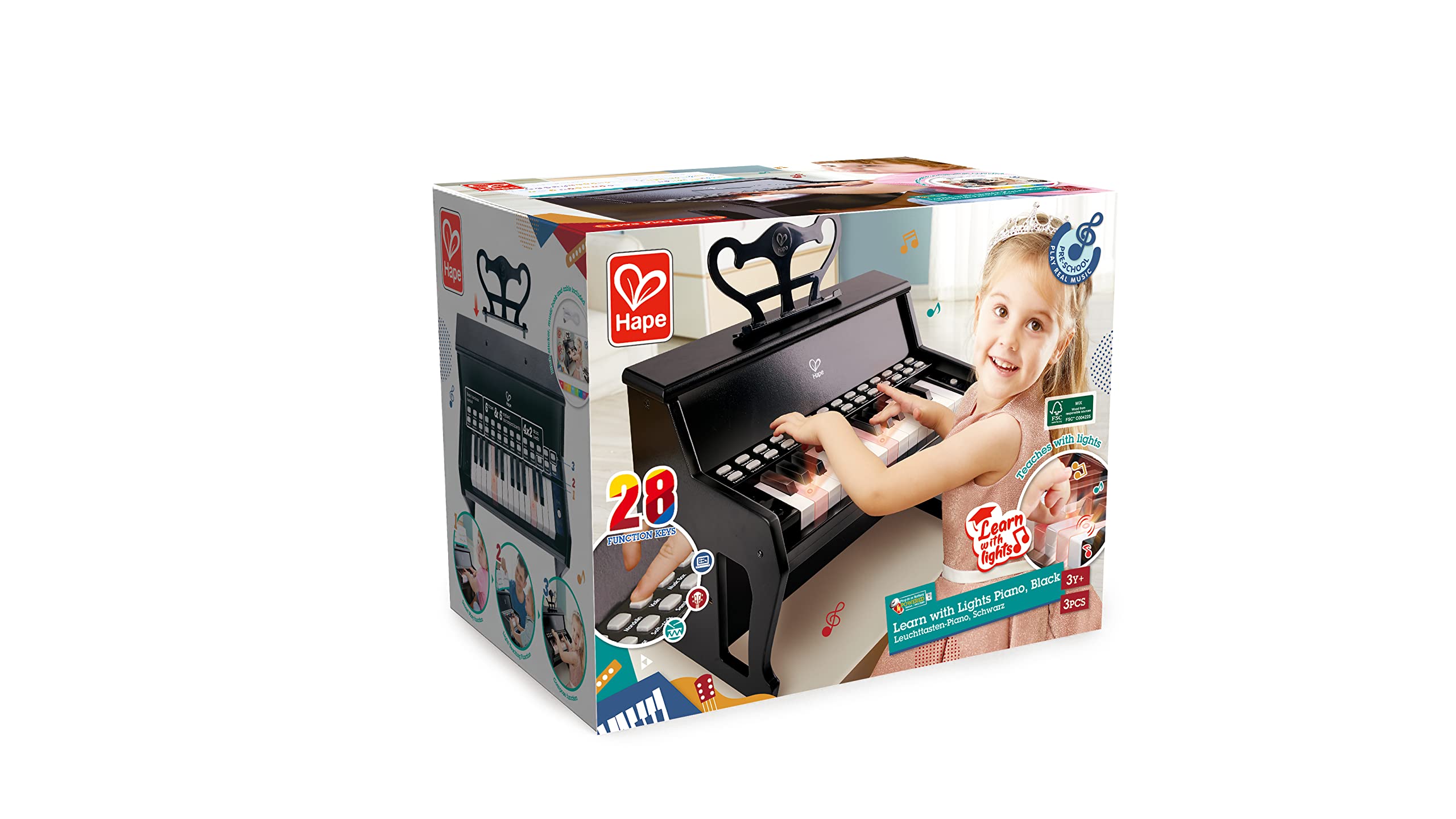 Hape Giochi musicali Impara con le Luci pianoforte nero 25 tasti luminosi