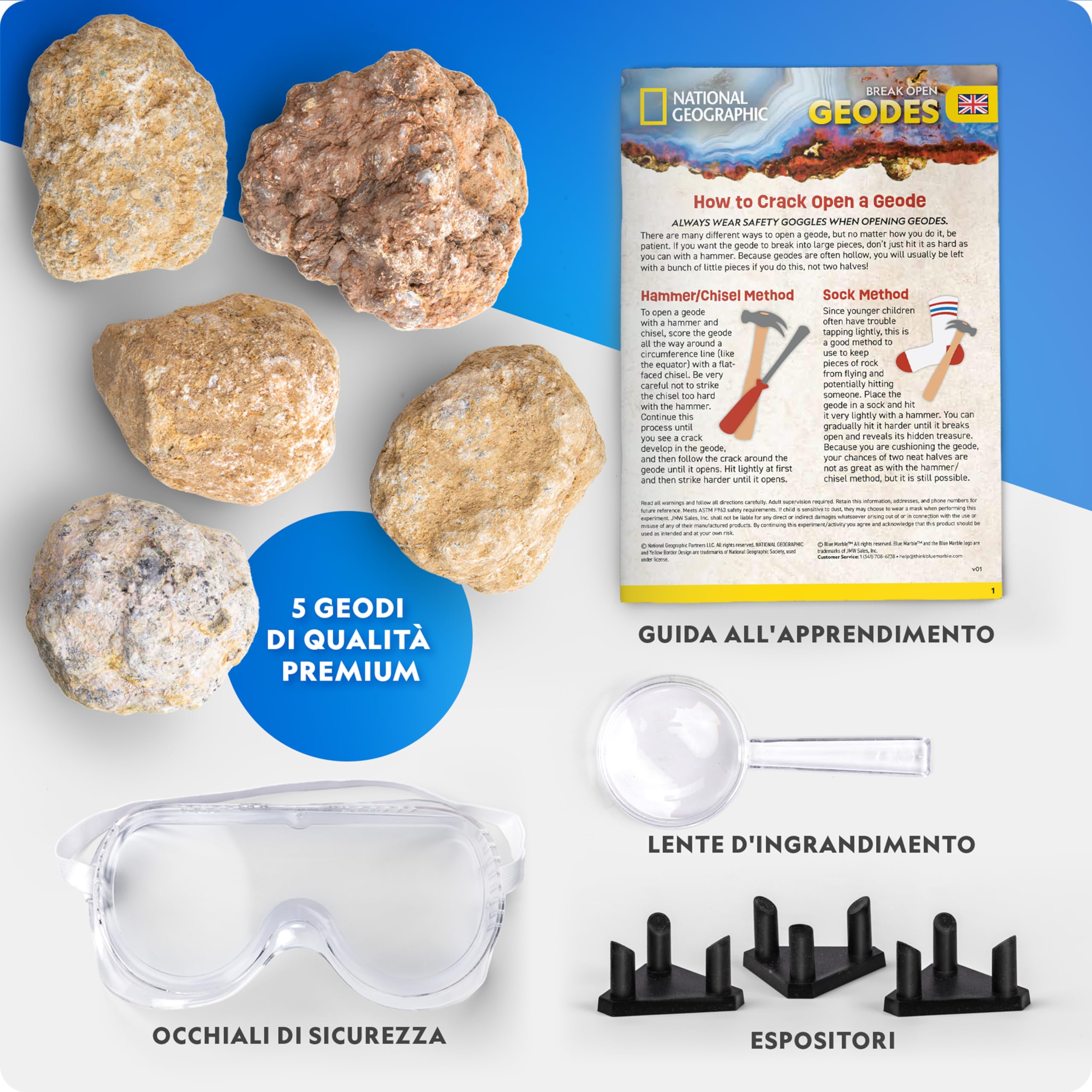 National Geographic Kit scientifici e di scoperta 5 Geodi Jumbo kit 5 pezzi naturali