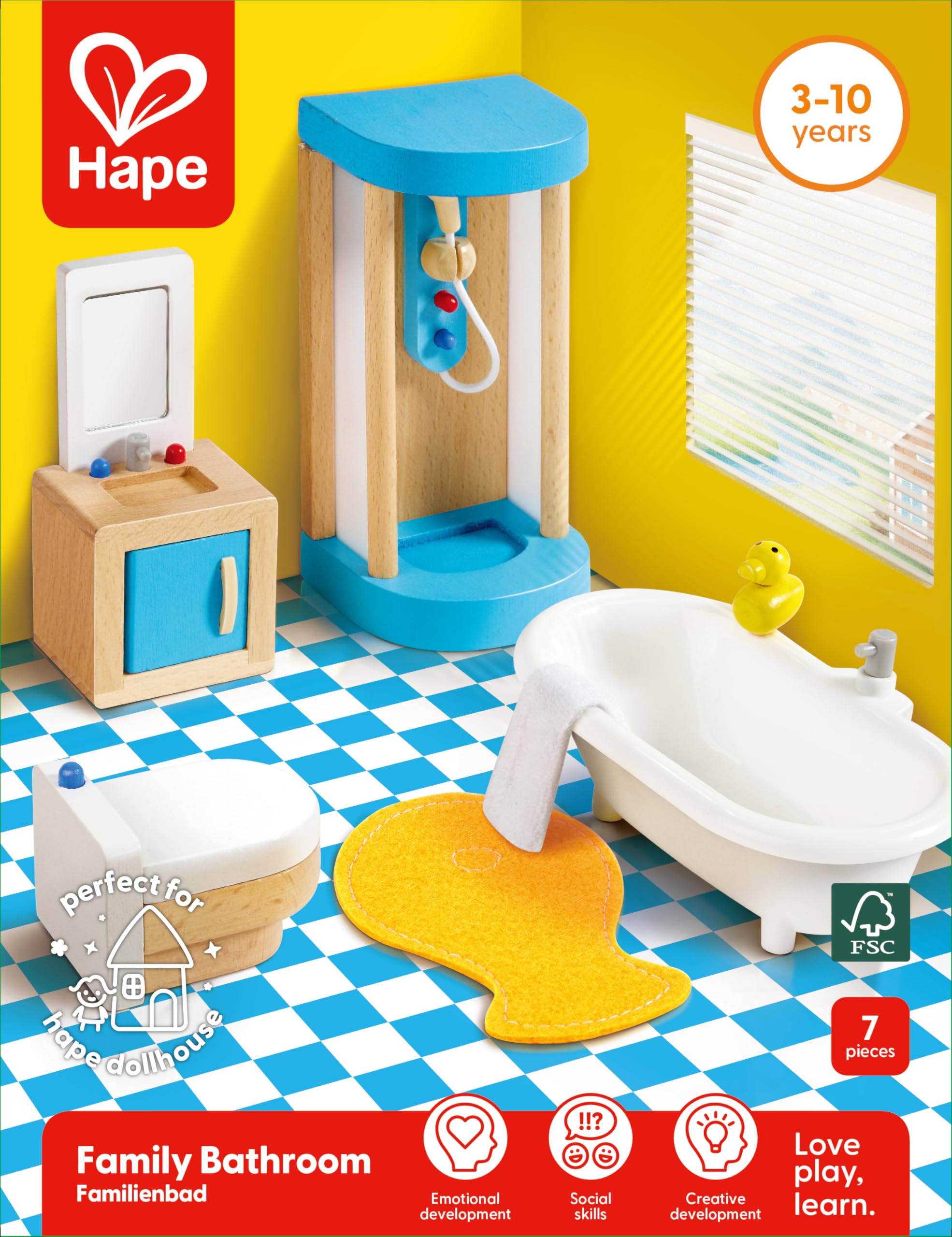 Hape Mobili Bagno con Doccia per casa delle bambole in legno