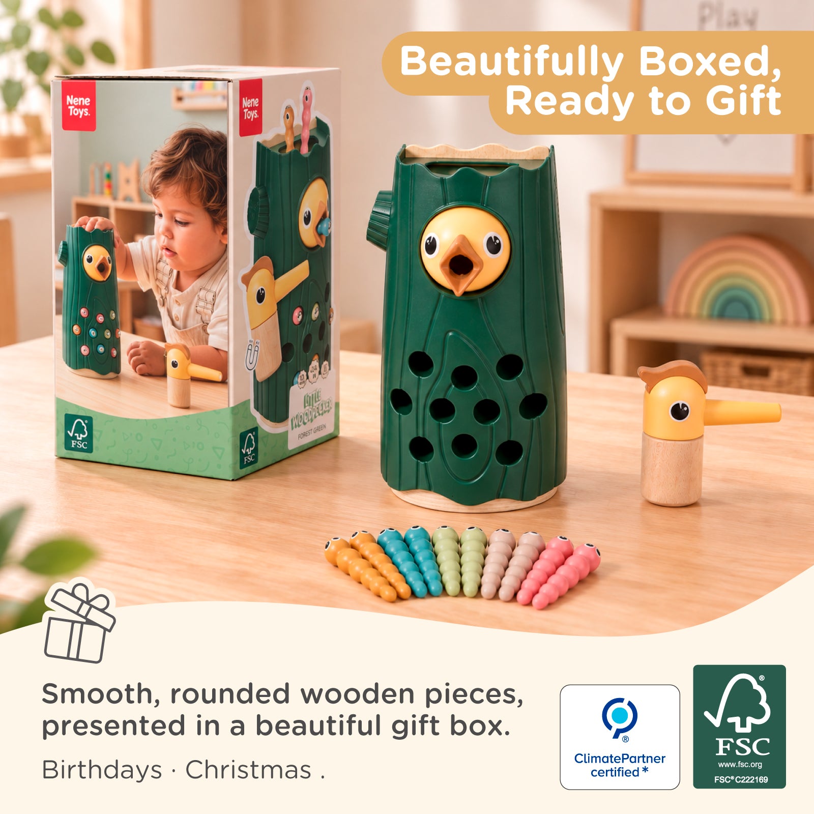 Nene Toys Baby & Toddler Toys Little Woodpecker, gioco magnetico verde