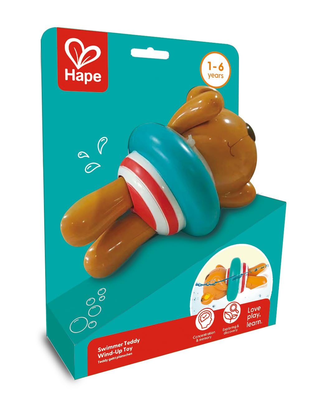 Hape Giochi da bagno Orsetto Nuotatore Teddy a carica manuale