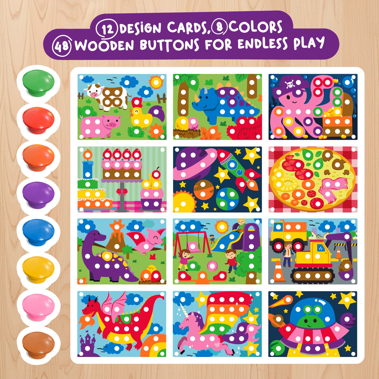 Nene Toys Puzzles & Learning Color Botton Board 48pcs [Big Edition] tavola bottoni