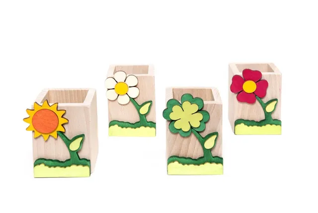 Il Pianeta delle idee Piccoli Oggetti Fiori Portapenne in legno 10×10 cm