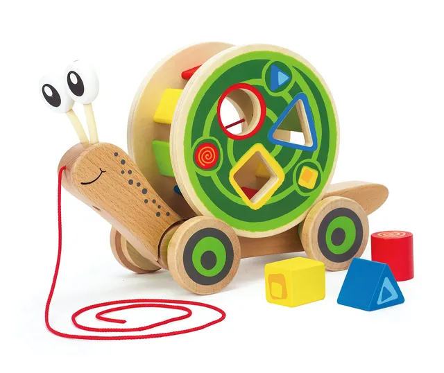 Hape Spingi e cammina Lumaca da trainare giocattolo in legno con forme a incastro