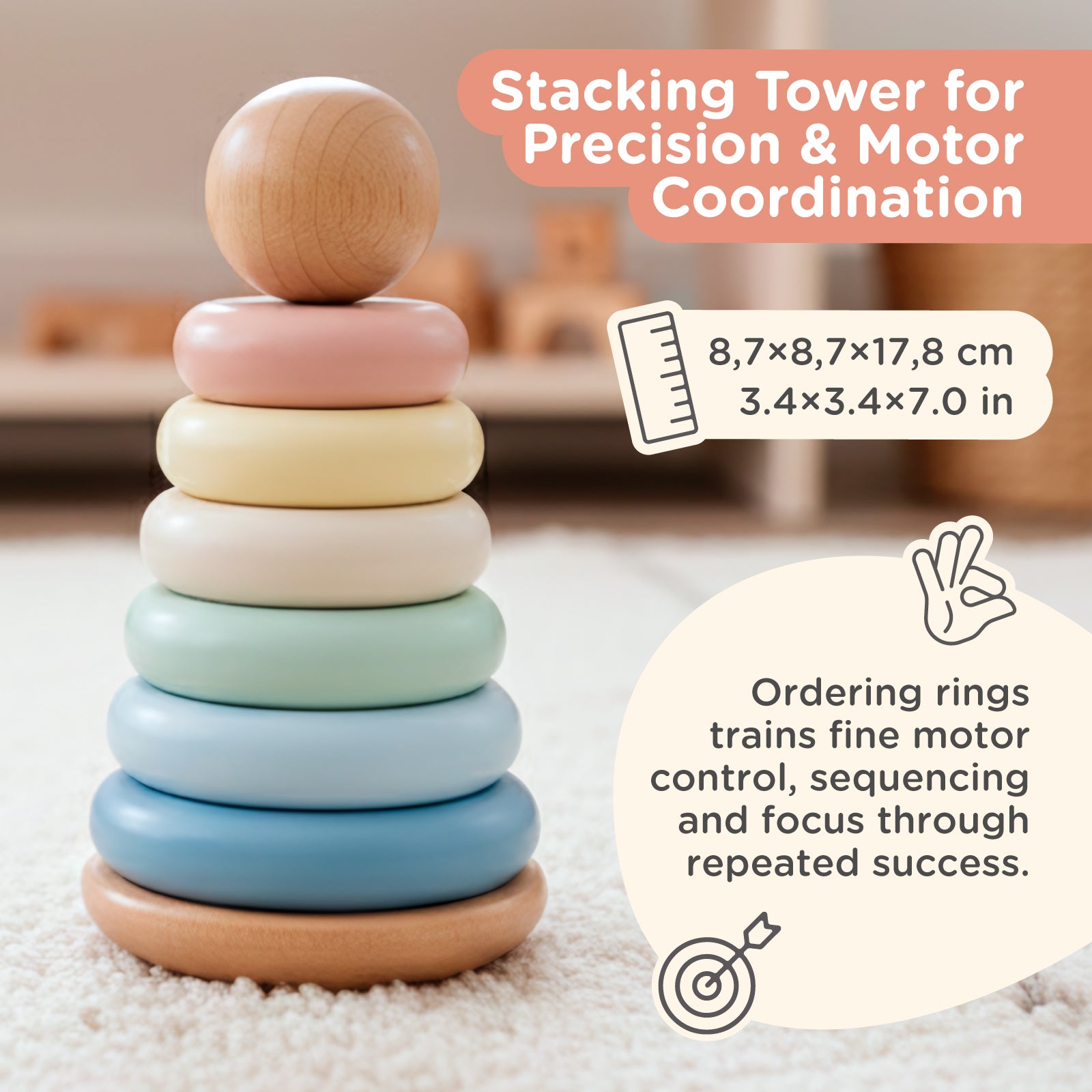 Nene Toys Building & Stacking 3 in 1 Learning Set gioco legno colori pastello