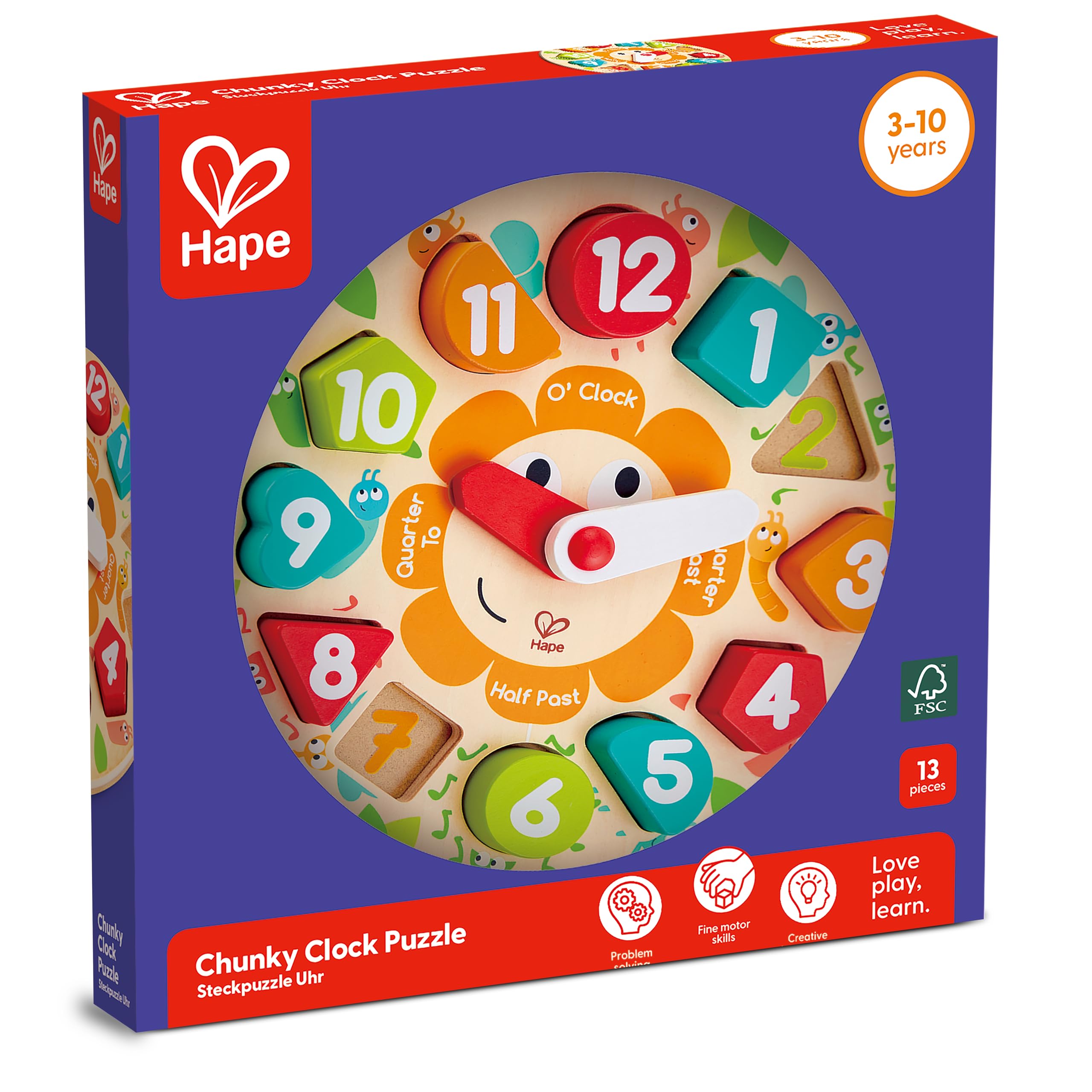 Hape Puzzle Orologio Incastro in legno educativo dai 3 anni