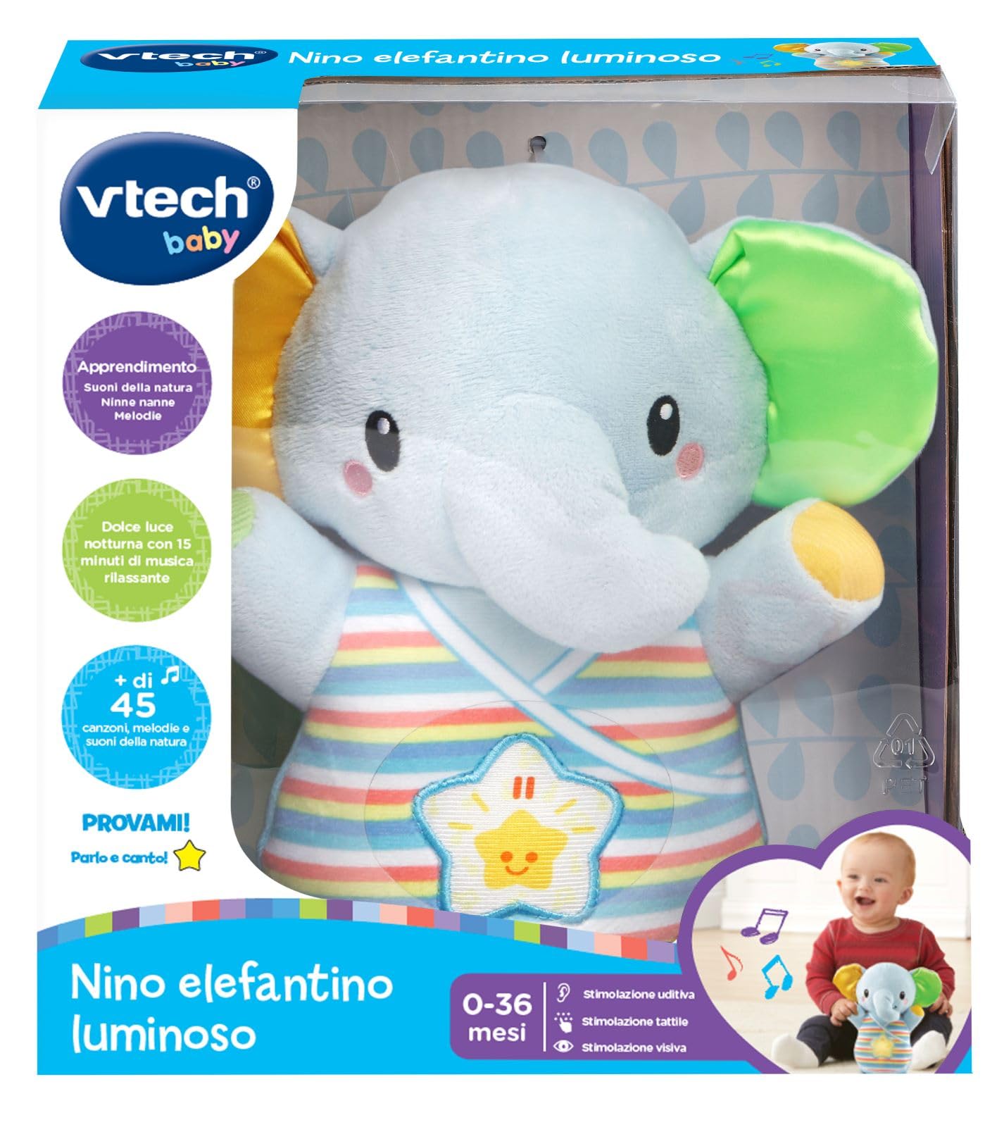 VTech Giocattoli 0-12 mesi Nino Elefantino Luminoso peluche interattivo 0-36 mesi