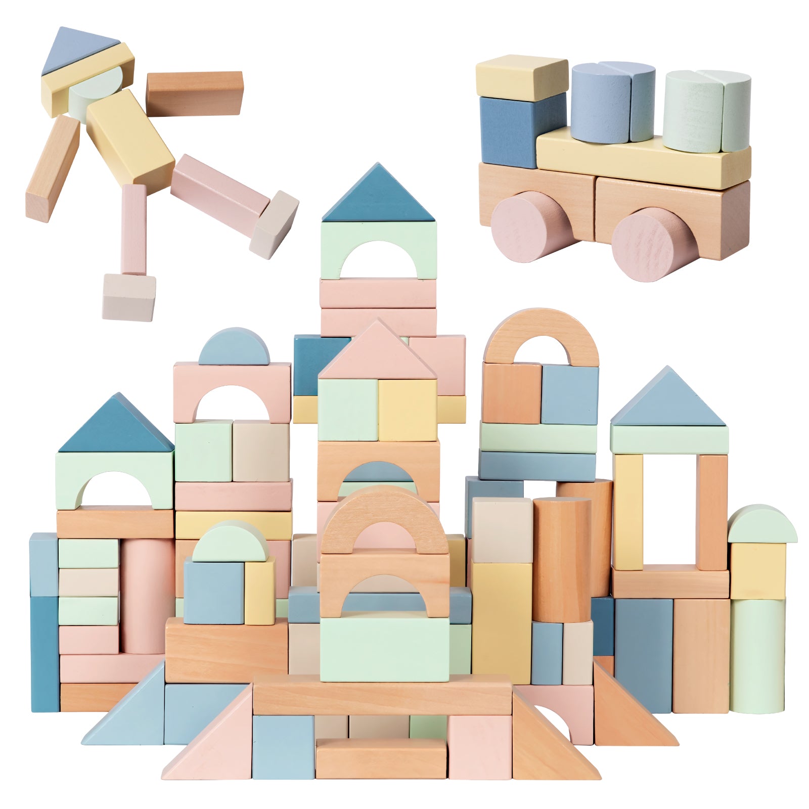 Nene Toys Building & Stacking 100pcs Wooden Building Blocks blocchi legno pastello