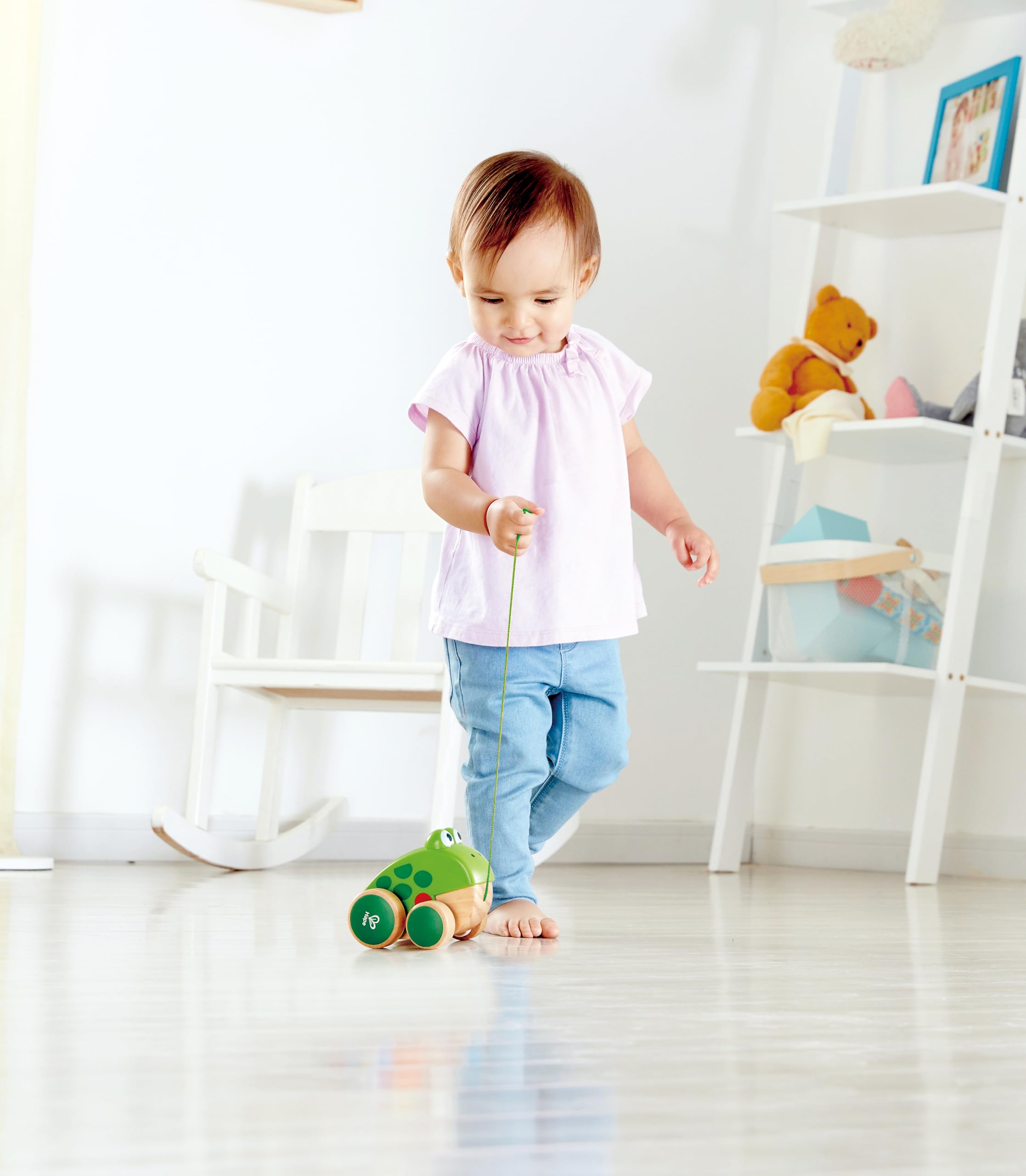 Hape Spingi e cammina Rana da tirare giocattolo in legno e ABS
