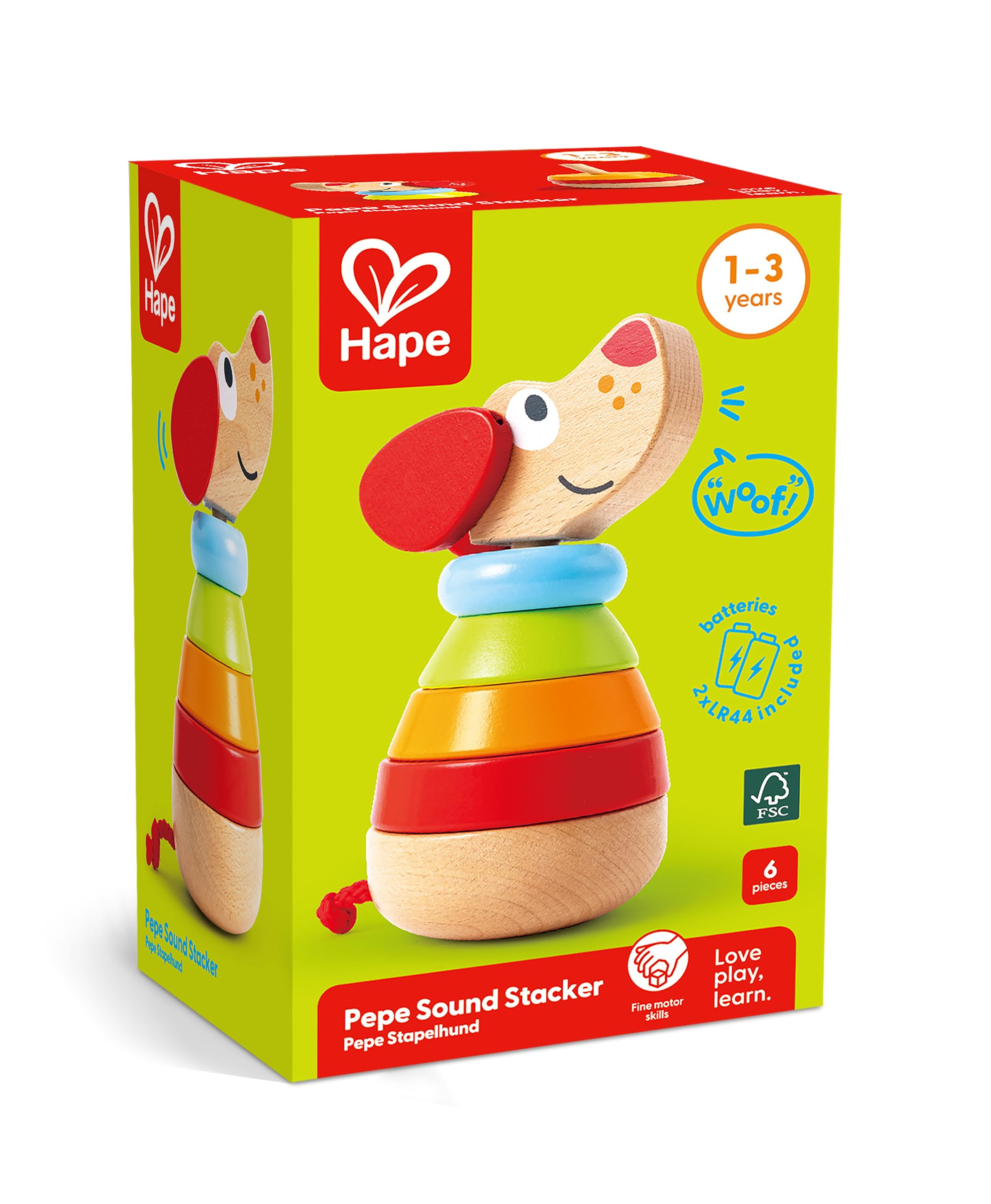 Hape Giocattoli per le abilità motorie Pepe Arcobaleno impilabile in legno