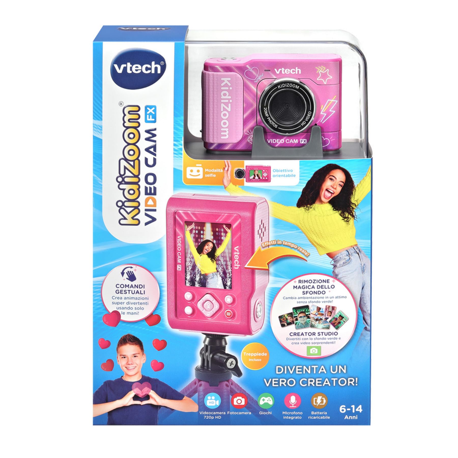 VTech Giocattoli 6 anni e + KidiZoom Video Cam FX videocamera rosa ricaricabile