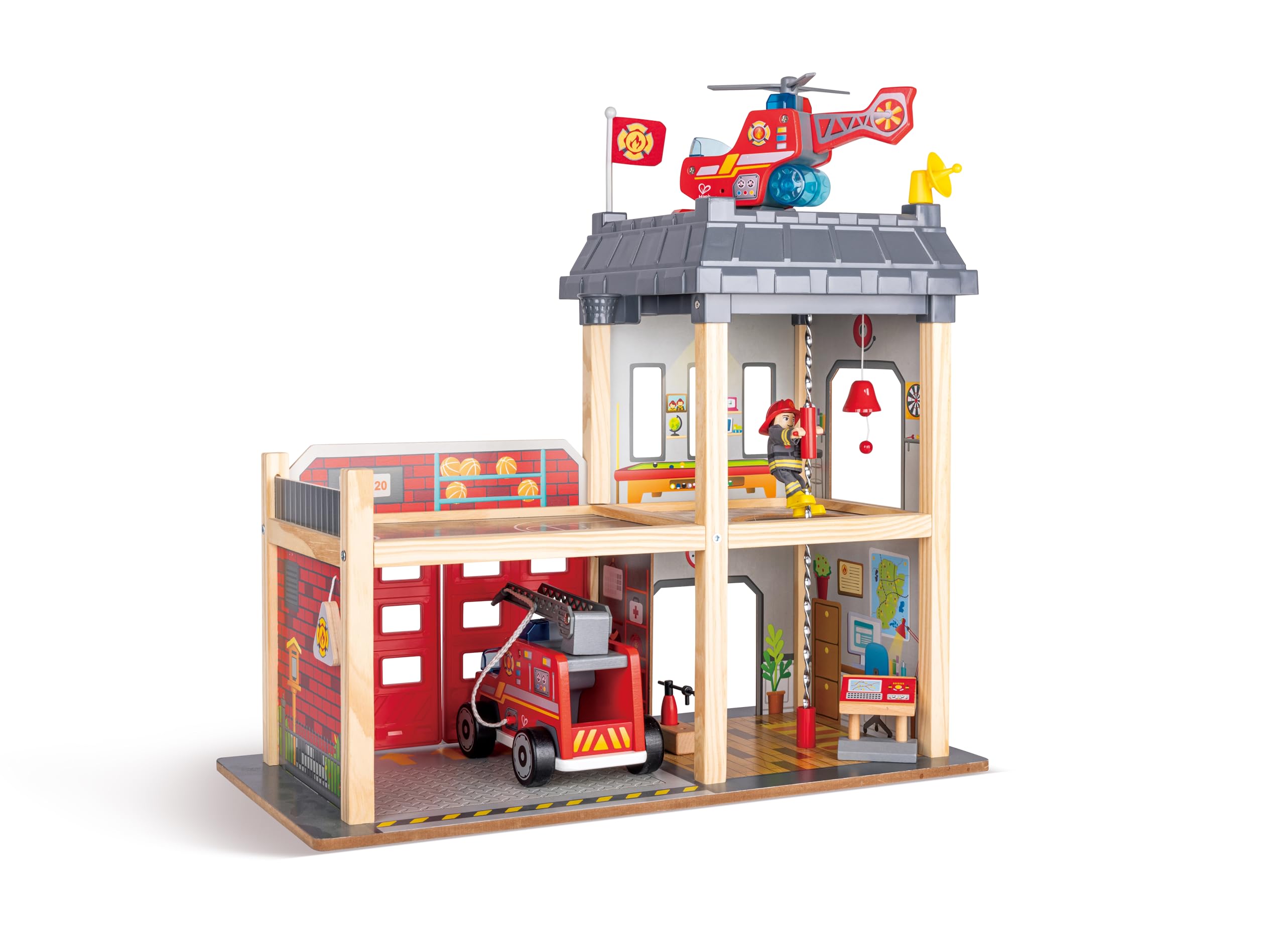 Hape Giochi di ruolo Caserma dei Pompieri casa in legno gioco pompieri luci e suoni