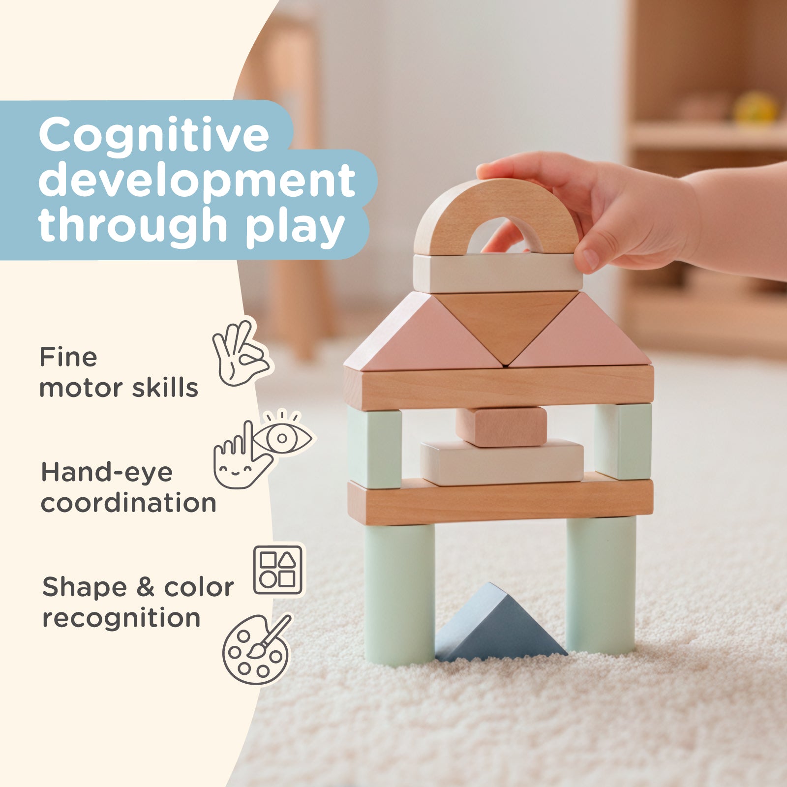 Nene Toys Building & Stacking 100pcs Wooden Building Blocks blocchi legno pastello