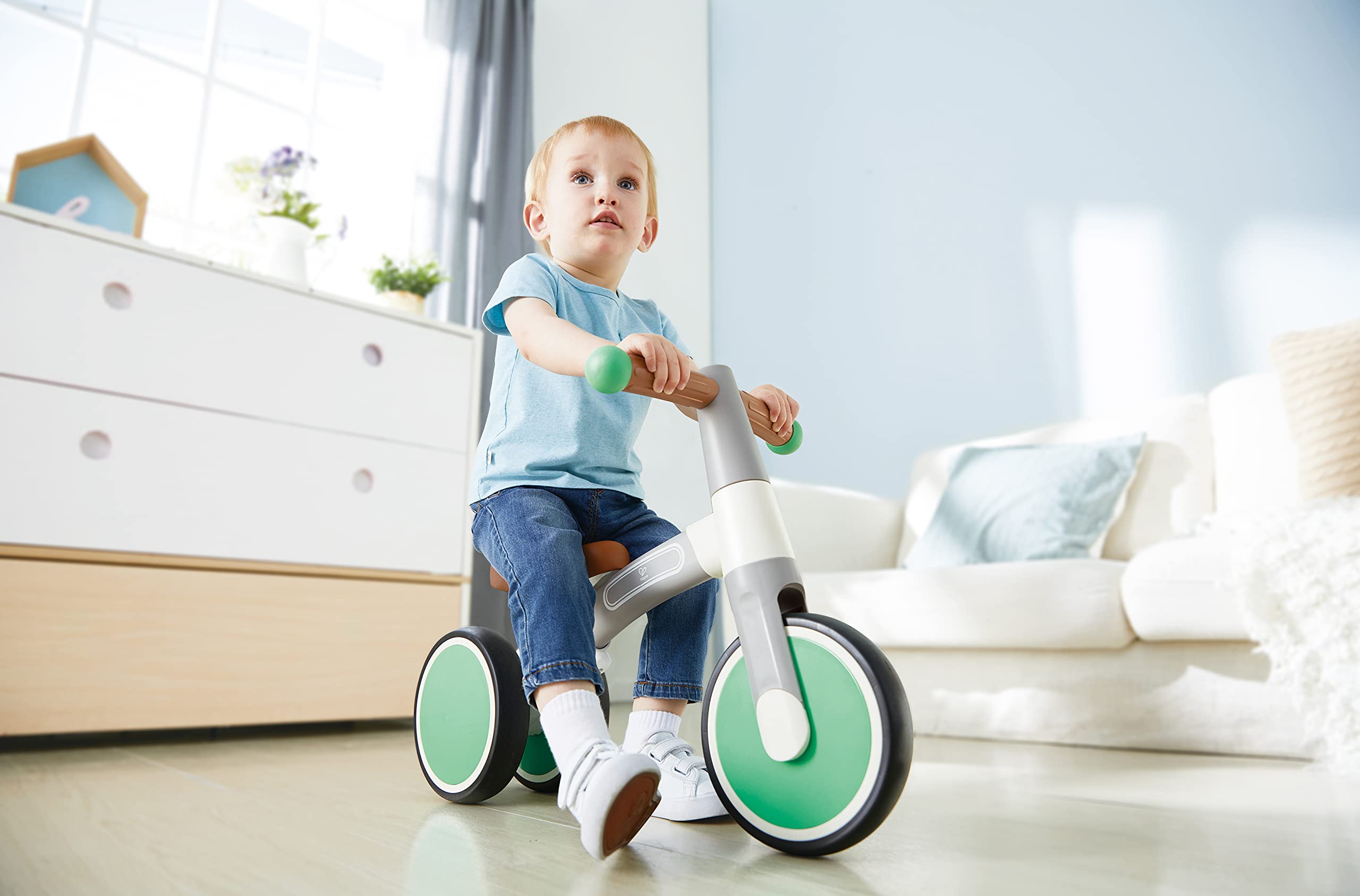 Hape Primi passi e bici triciclo verde senza pedali 3 ruote leggero