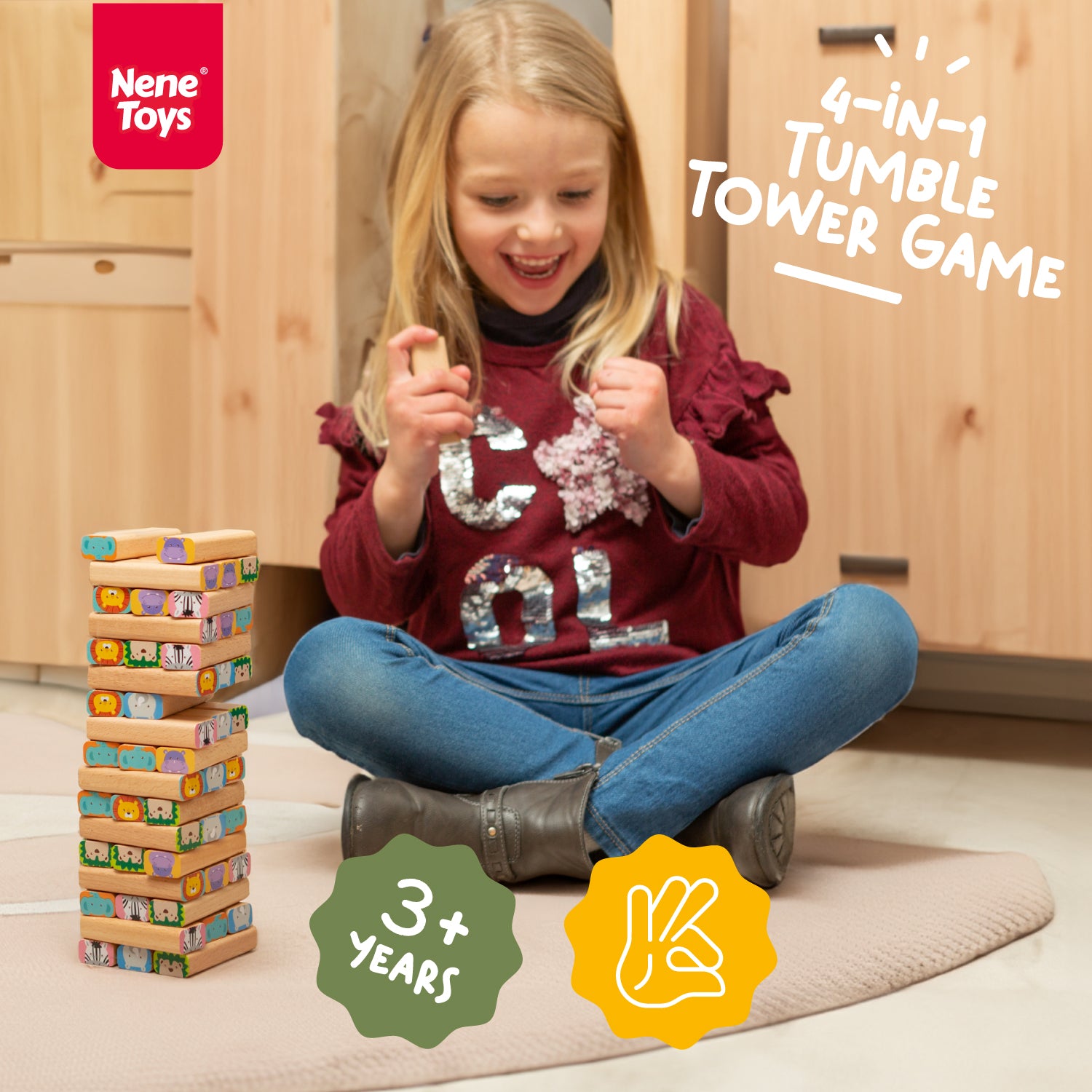 Nene Toys Building & Stacking Safari Stacking Game, torre di legno