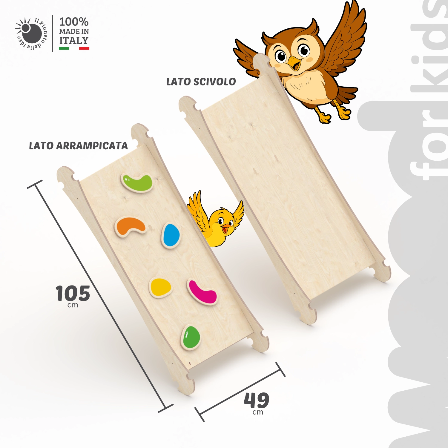 Il Pianeta delle idee Wood for Kids Montessori Scivolo e arrampicata per Arco e Triangolo rampa in betulla