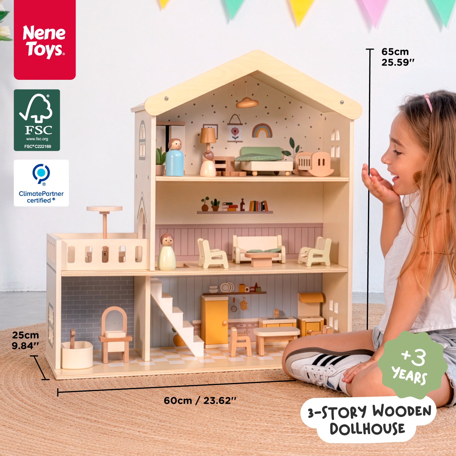 Nene Toys Kitchens & Pretend Play Wooden Doll House casa delle bambole