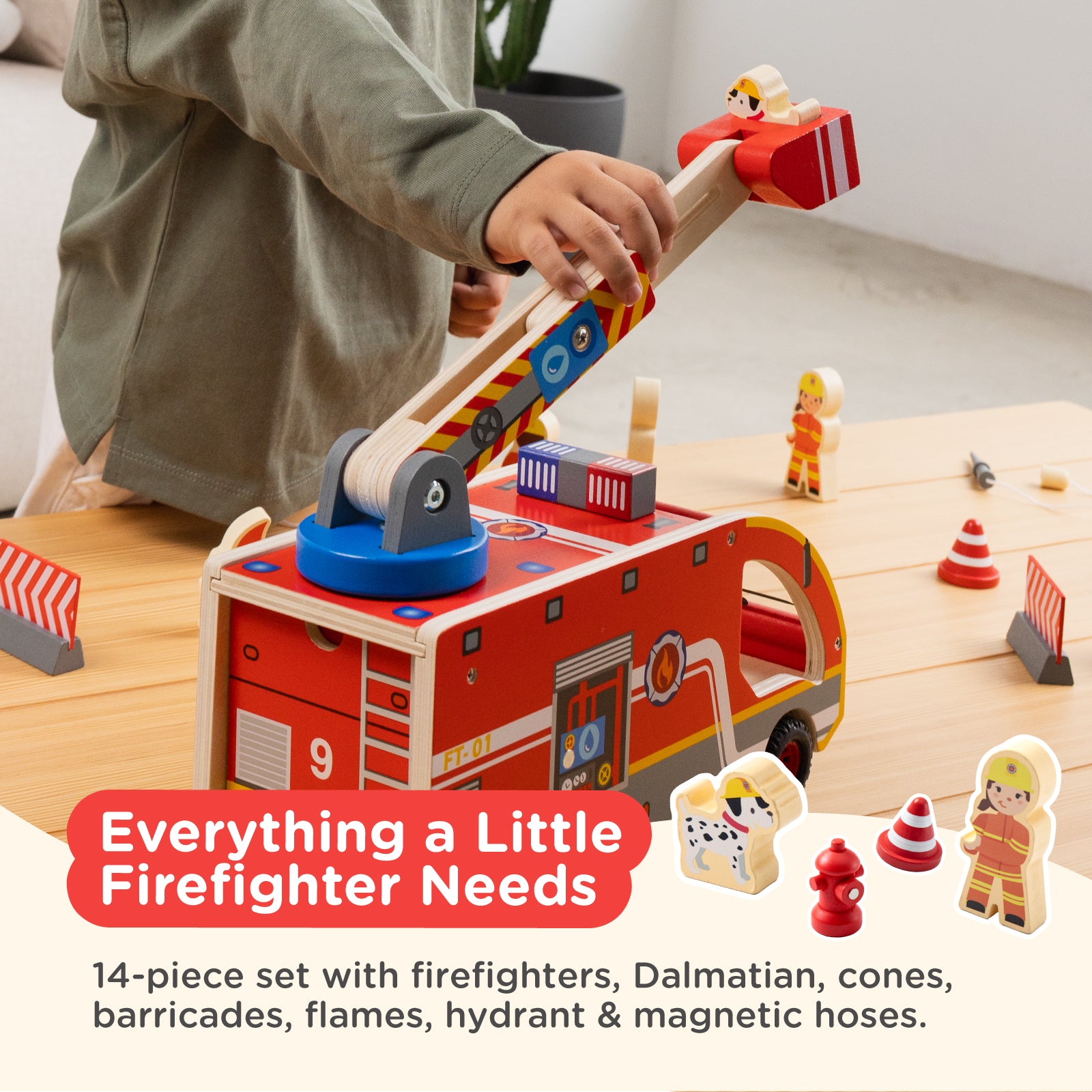 Nene Toys Vehicles & Adventure FireTruck Playset camion dei pompieri in legno