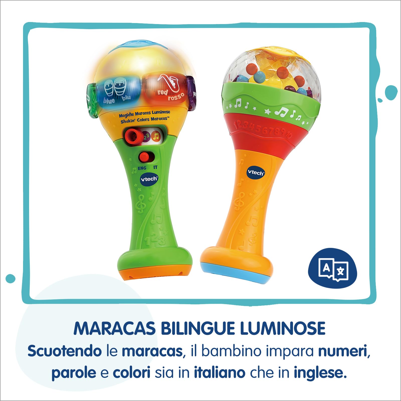 VTech Le Magiche Maracas Luminose sonaglio bilingue italiano inglese