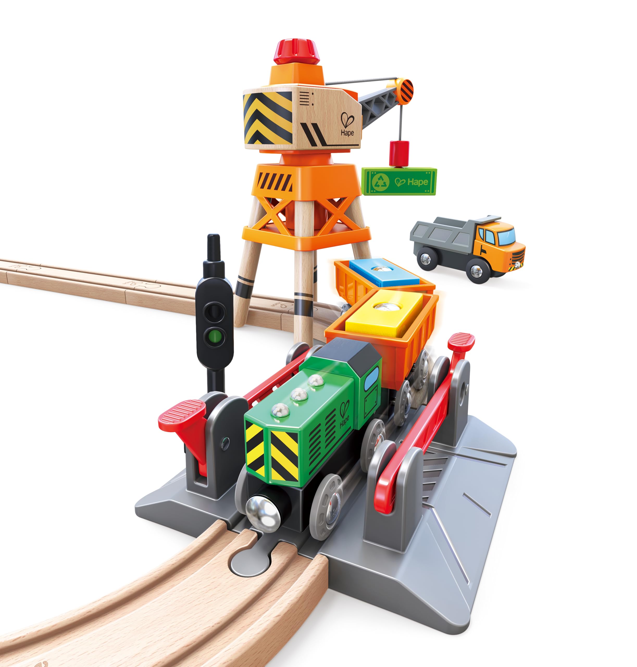 Hape Treno Pista con passaggio a livello e gru magnetica 32 pezzi