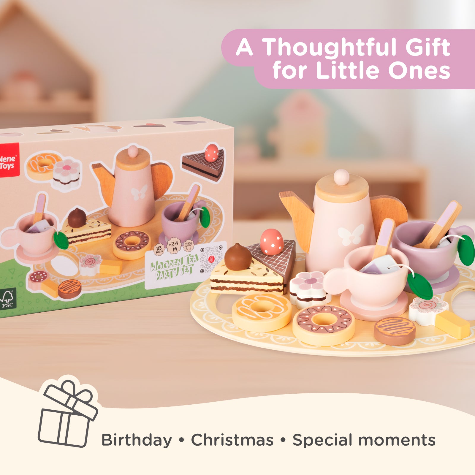 Nene Toys Kitchens & Pretend Play Wooden Tea Party Set set tè in legno