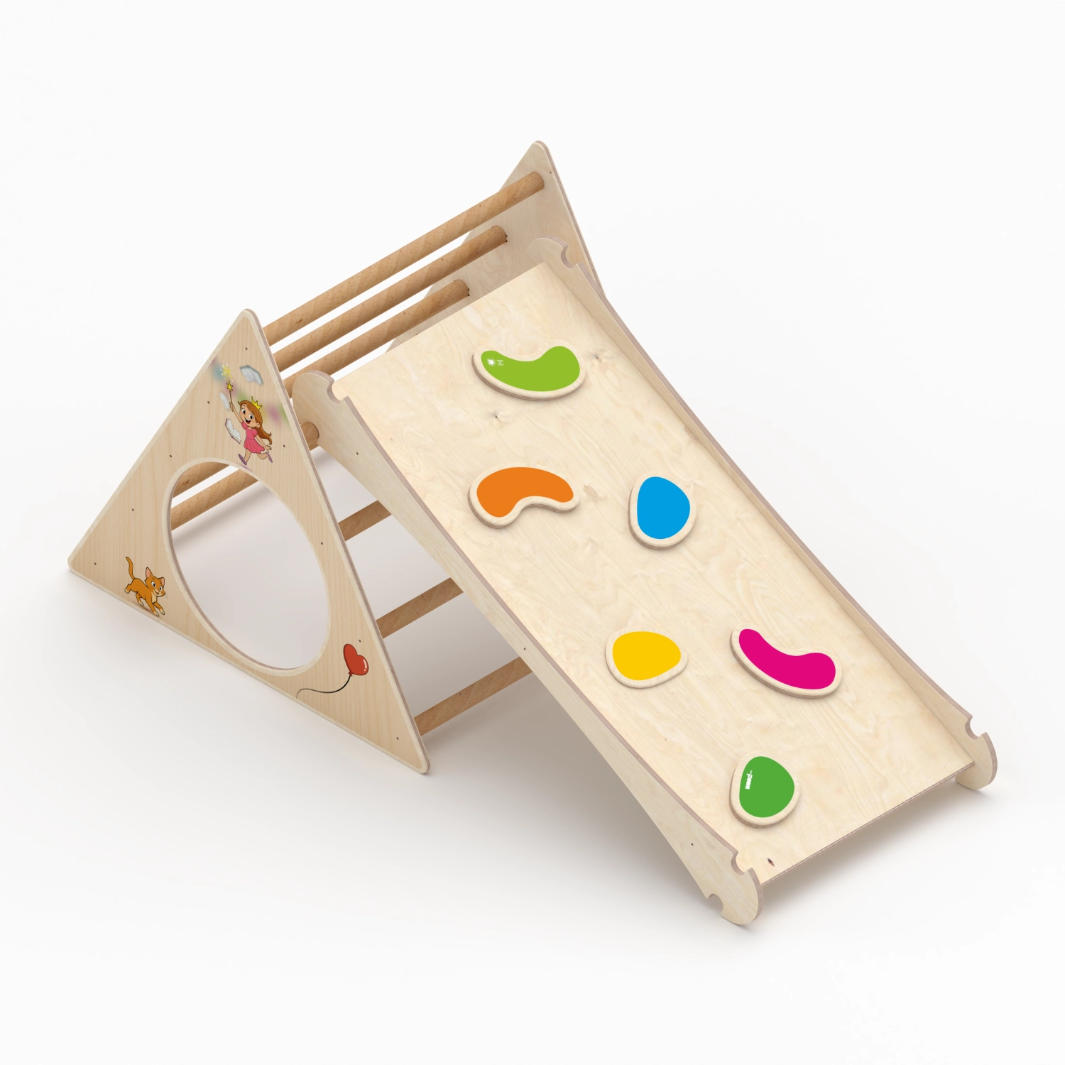 Il Pianeta delle idee Wood for Kids Montessori Triangolo di Pikler con Scivolo triangolo in legno