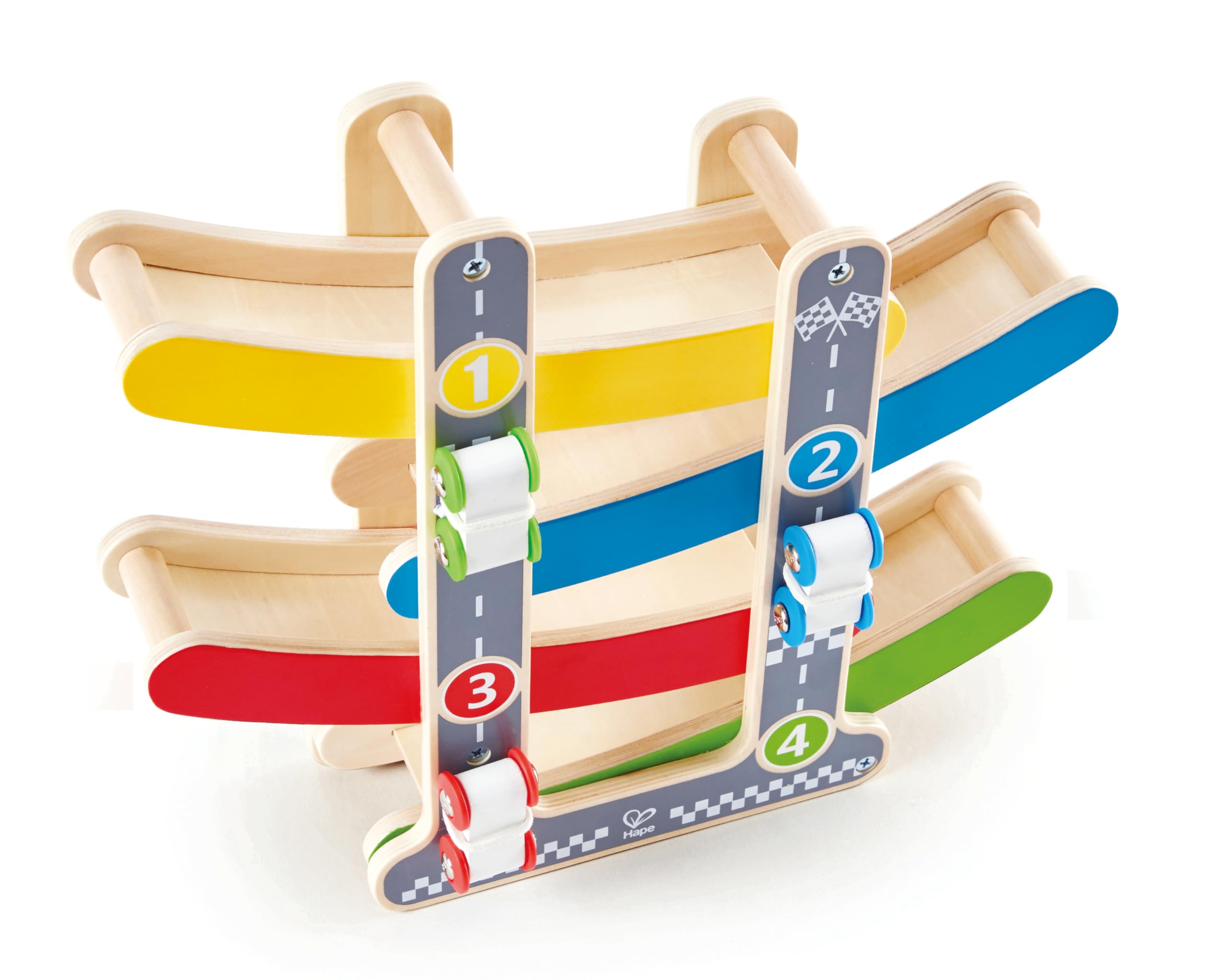 Hape Giochi circuito macchinine in discesa pista in legno con 3 auto