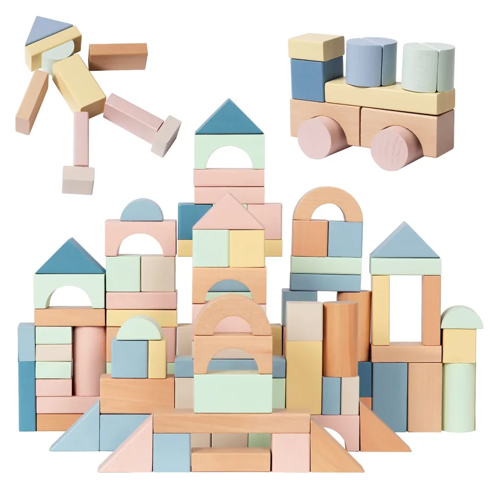 Nene Toys Building & Stacking 100pcs Wooden Building Blocks blocchi legno pastello