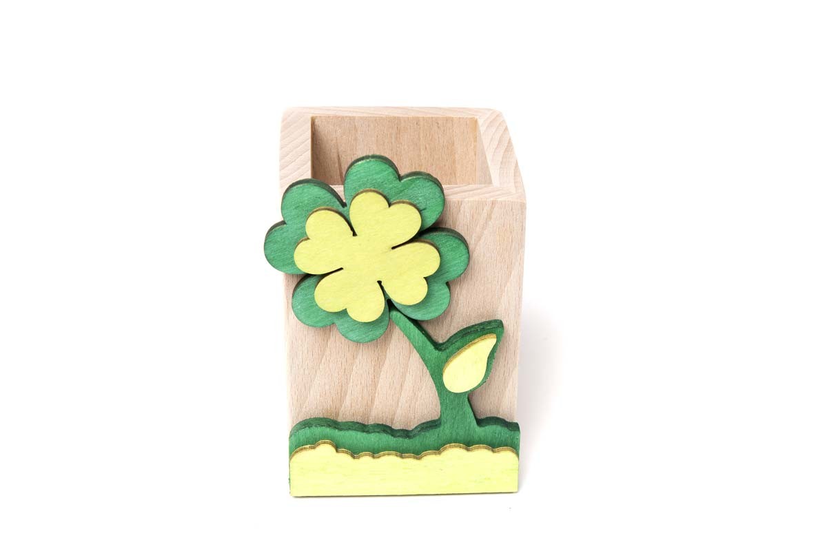 Il Pianeta delle idee Piccoli Oggetti Fiori Portapenne in legno 10×10 cm