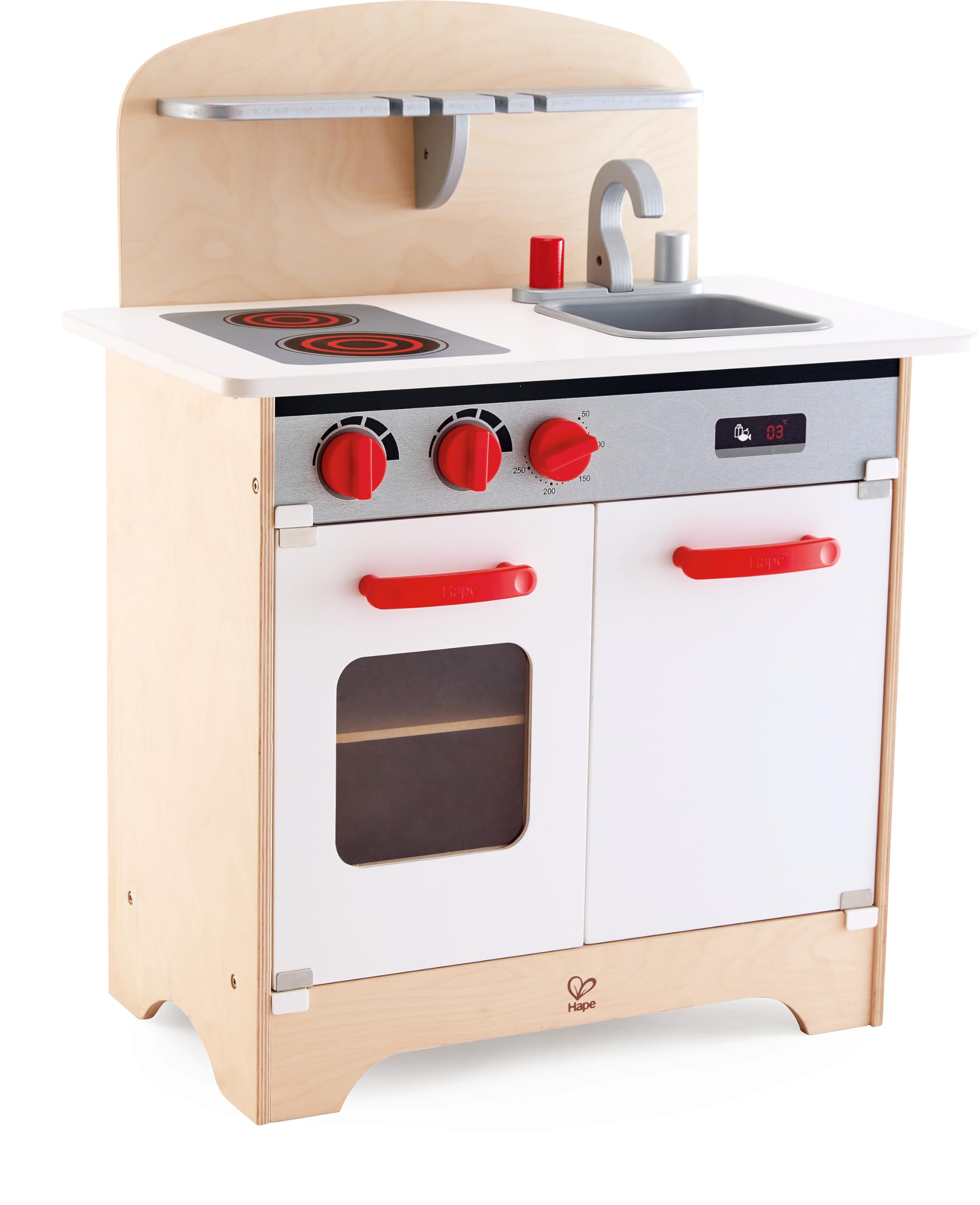 Hape Cucina e accessori Big Rosso, Trasparente cucina giocattolo in legno rossa