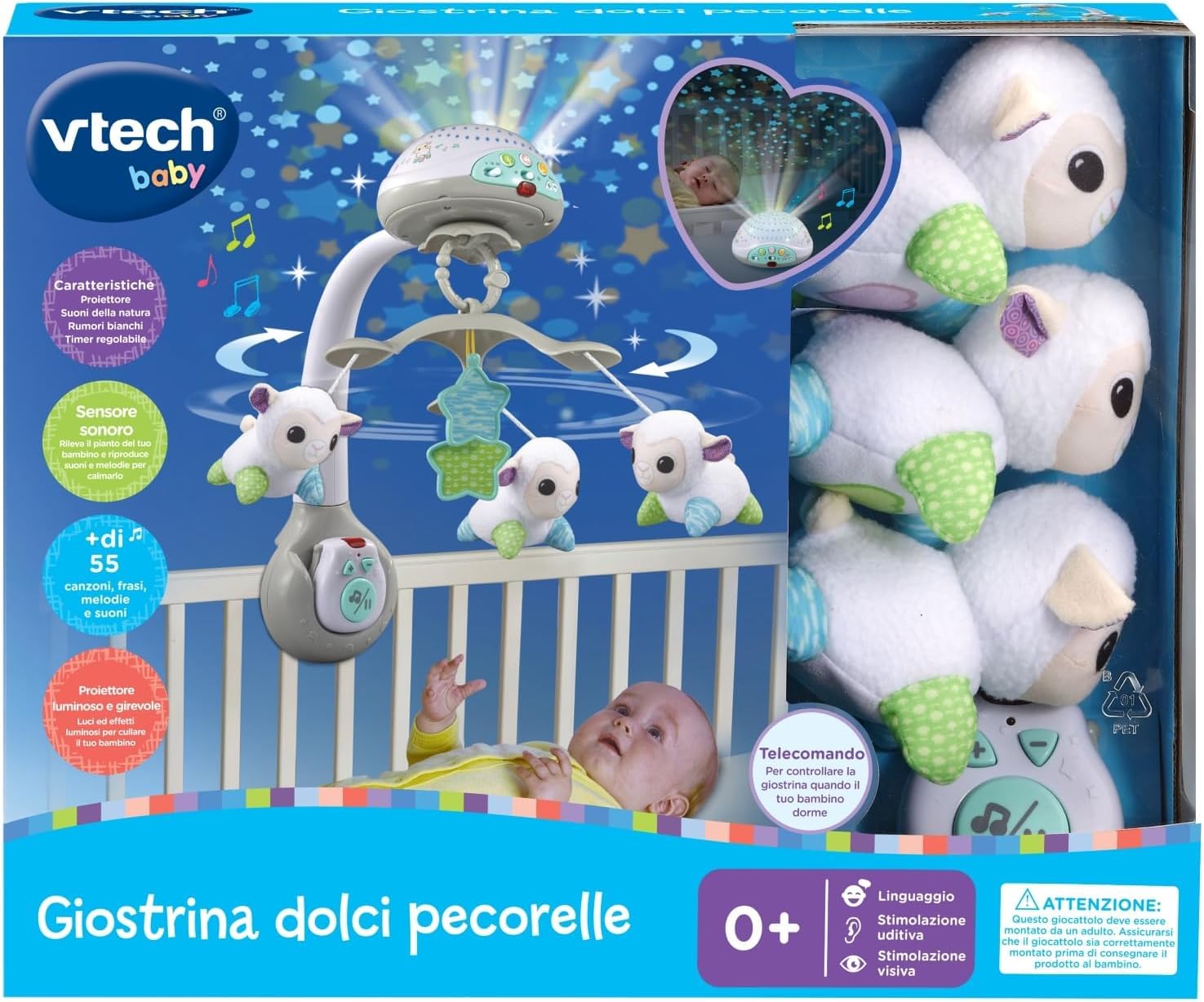 V-Tech Giocattoli 0-12 mesi Giostrina Dolci Pecorelle Musicale luce notturna