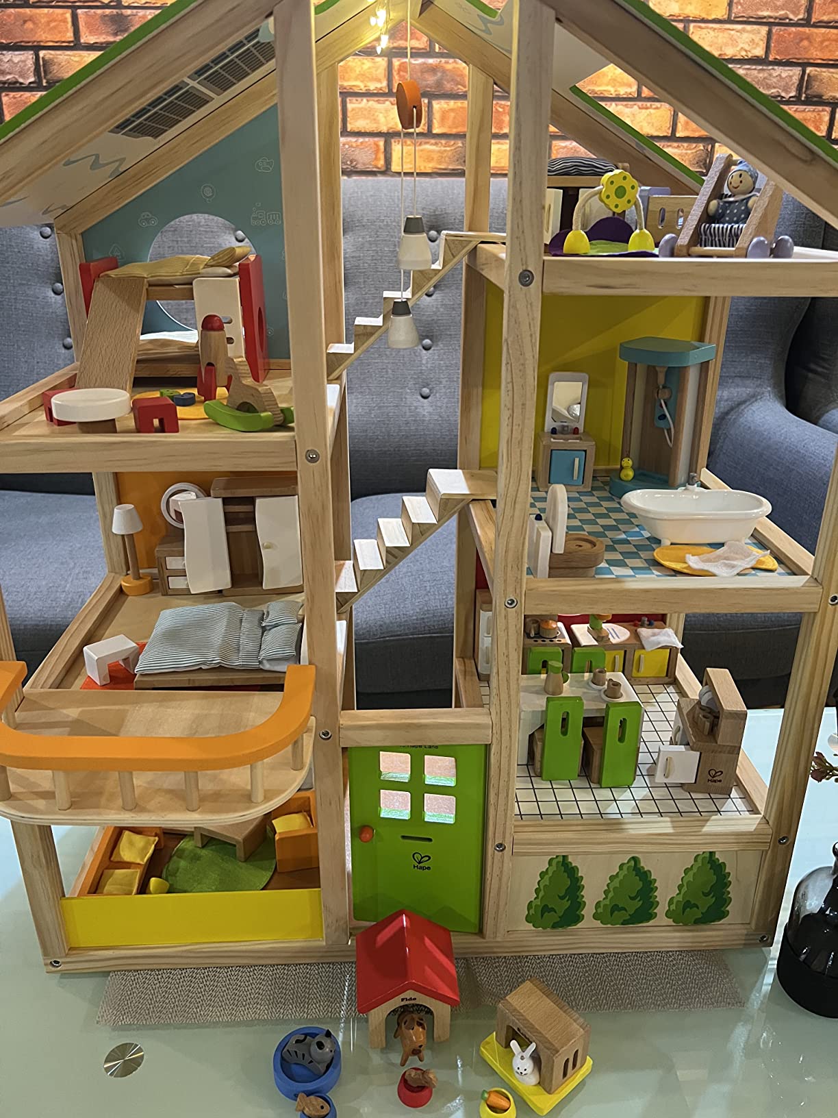 Hape Animali Domestici per la casa delle bambole set cane gatto coniglio in legno