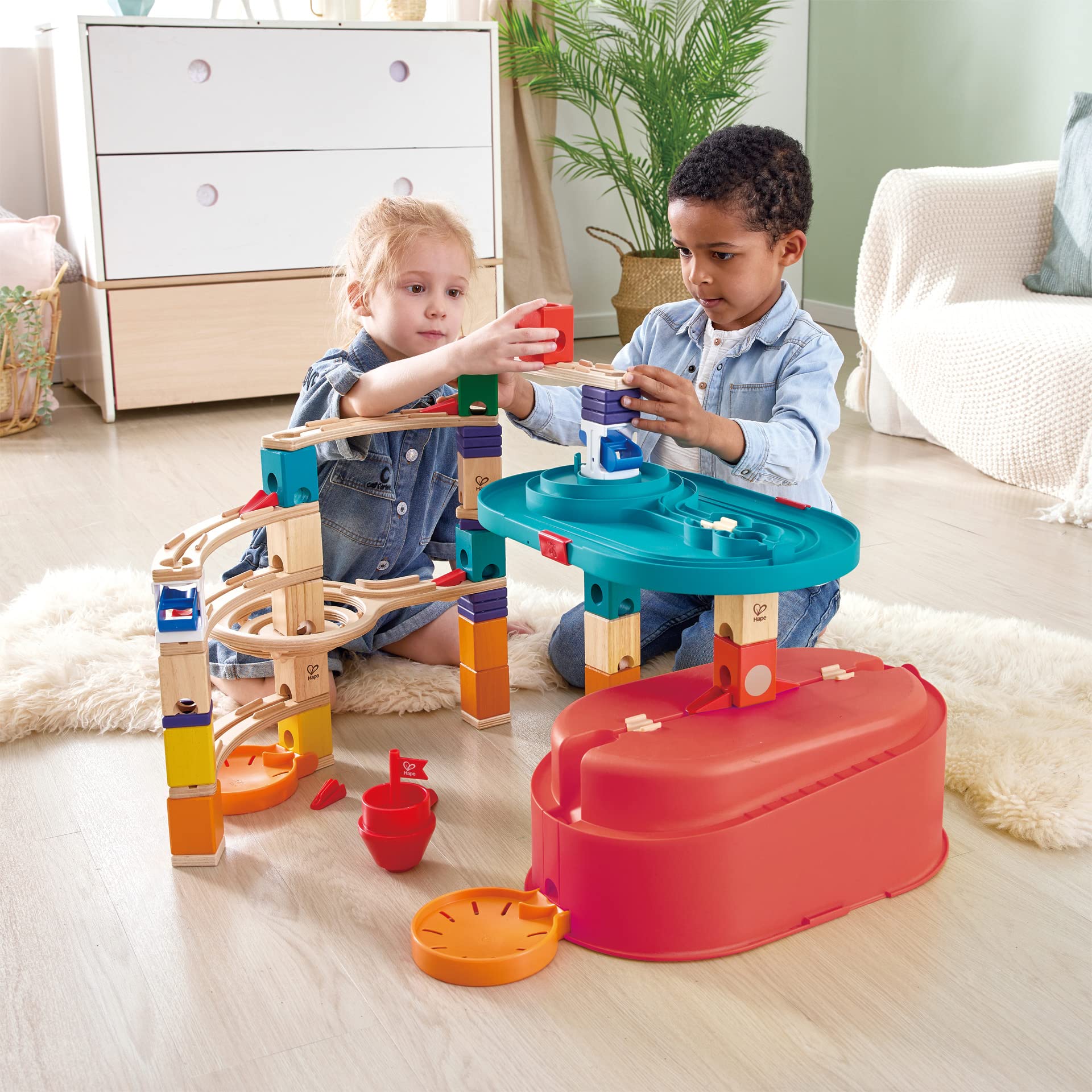 Hape Quadrilla Set Contenitori Componibili pista per biglie in legno