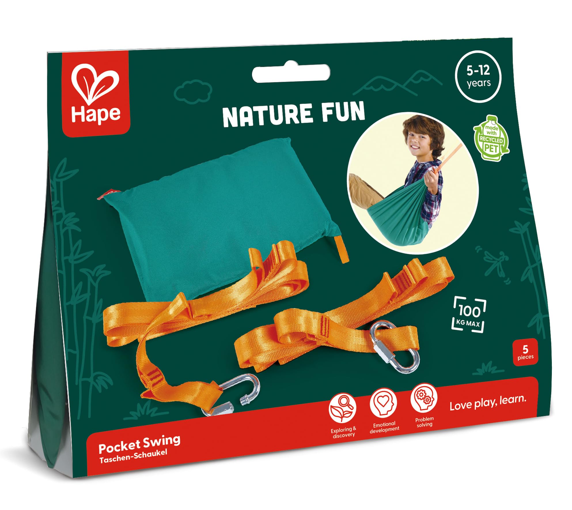 Hape Nature Fun amaca tascabile per bambini 110 kg PET riciclato