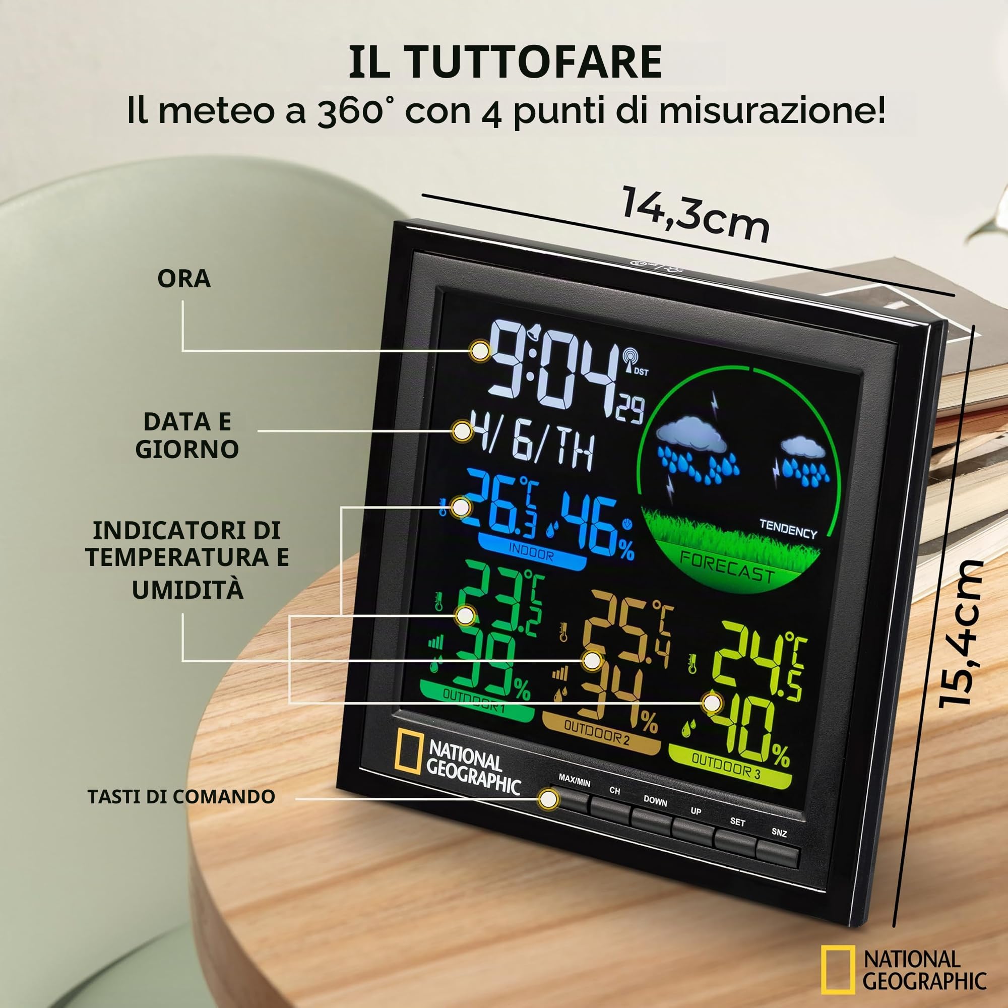 National Geographic Stazioni meteorologiche ed elettronica outdoor 9070700 stazione meteo nera