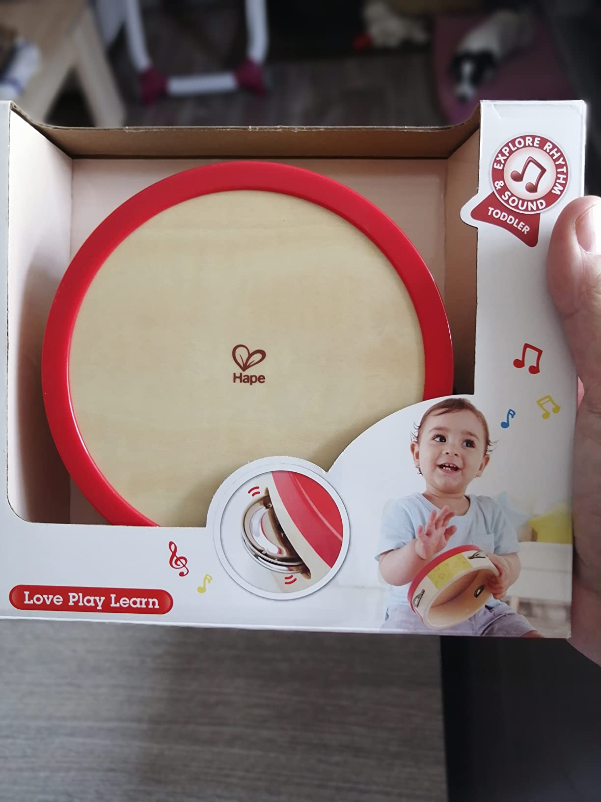 Hape Giochi musicali Tamburello in legno 2 in 1 per bambini
