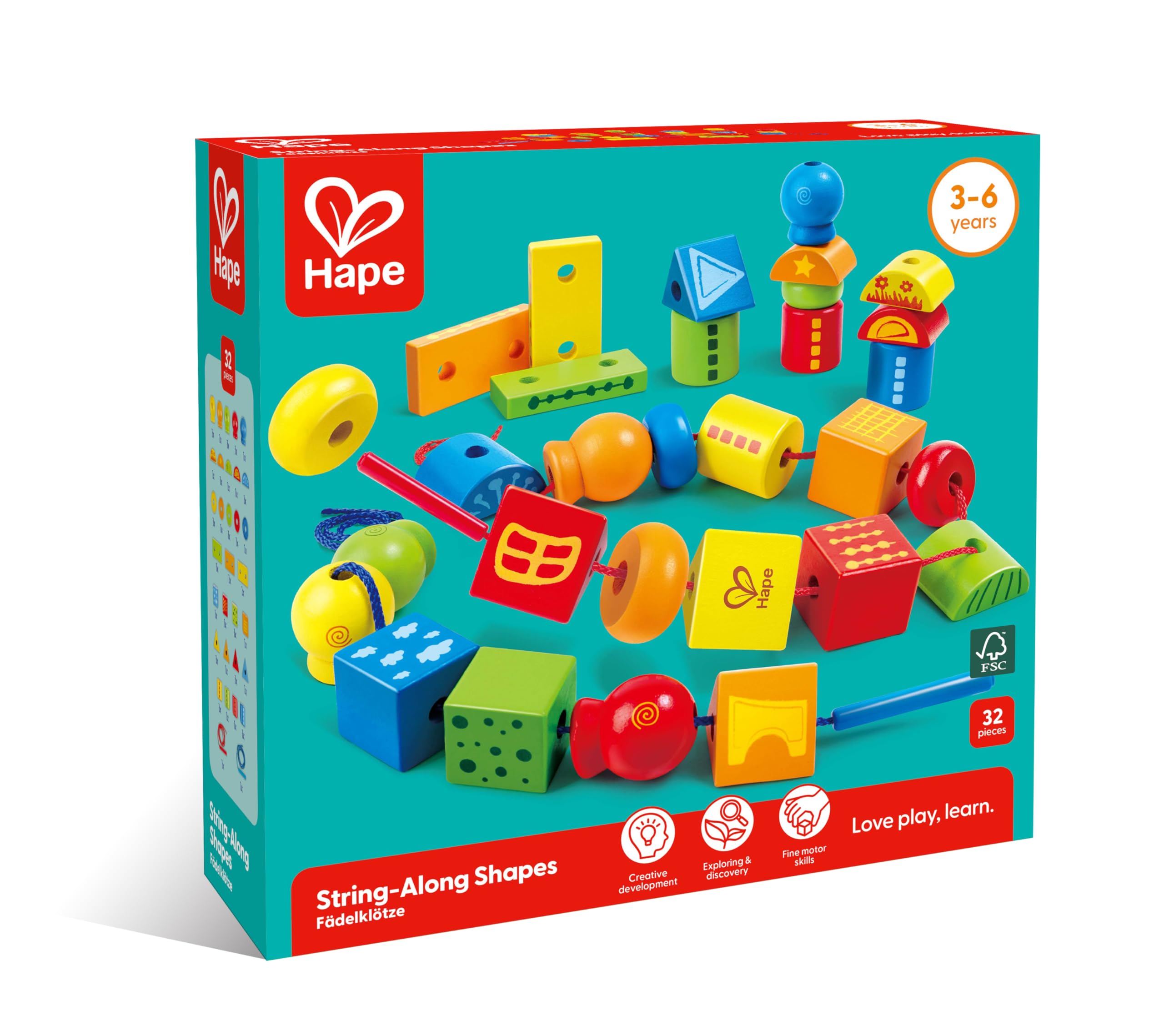 Hape Giocattoli abilità motorie Forme da Infilare 32 blocchi in legno