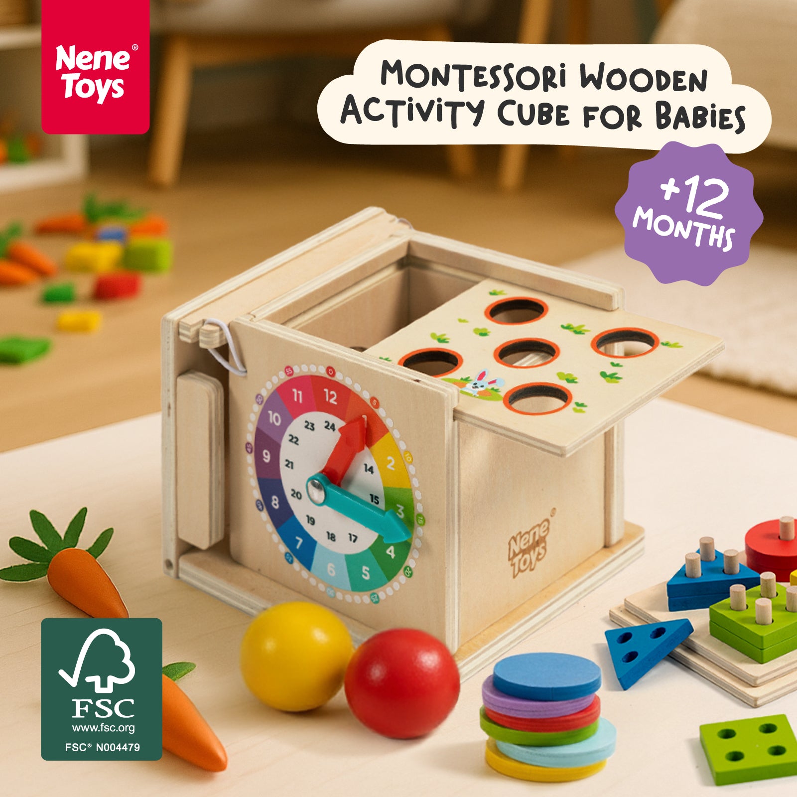 Nene Toys Building & Stacking 7 in 1 Montessori Play Cube cubo in legno