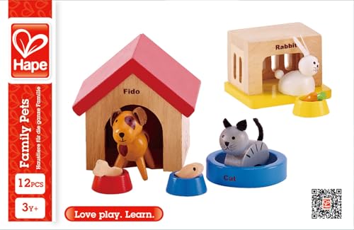 Hape Animali Domestici per la casa delle bambole set cane gatto coniglio in legno