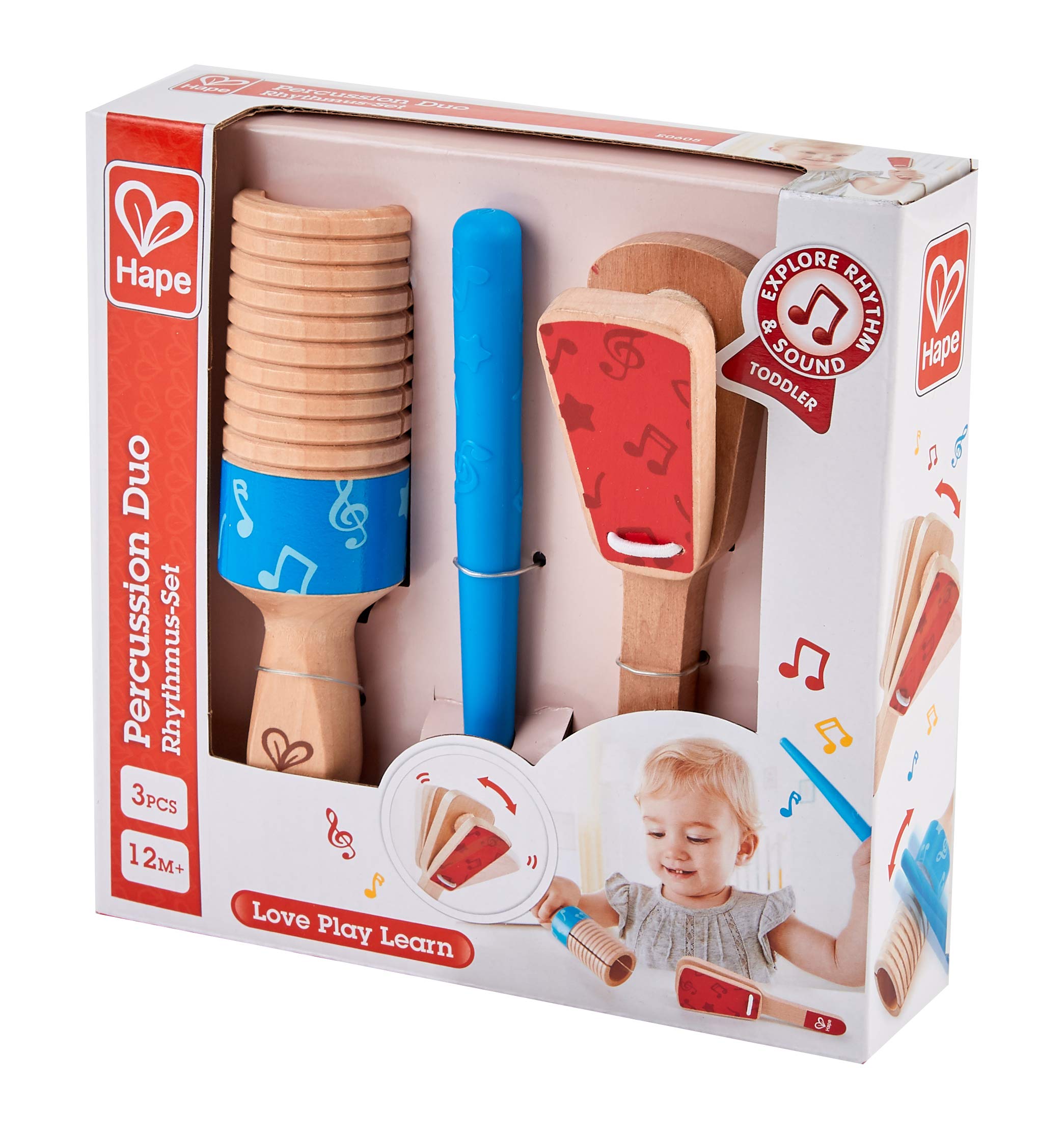 Hape Giochi musicali Coppia di percussioni set guiro 3 pezzi