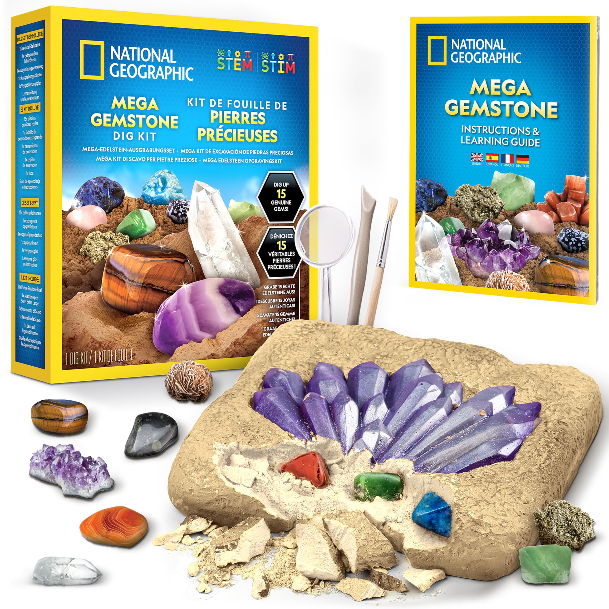 National Geographic Kit scientifici e di scoperta Mega Kit di Scavo Gemme 15 pietre