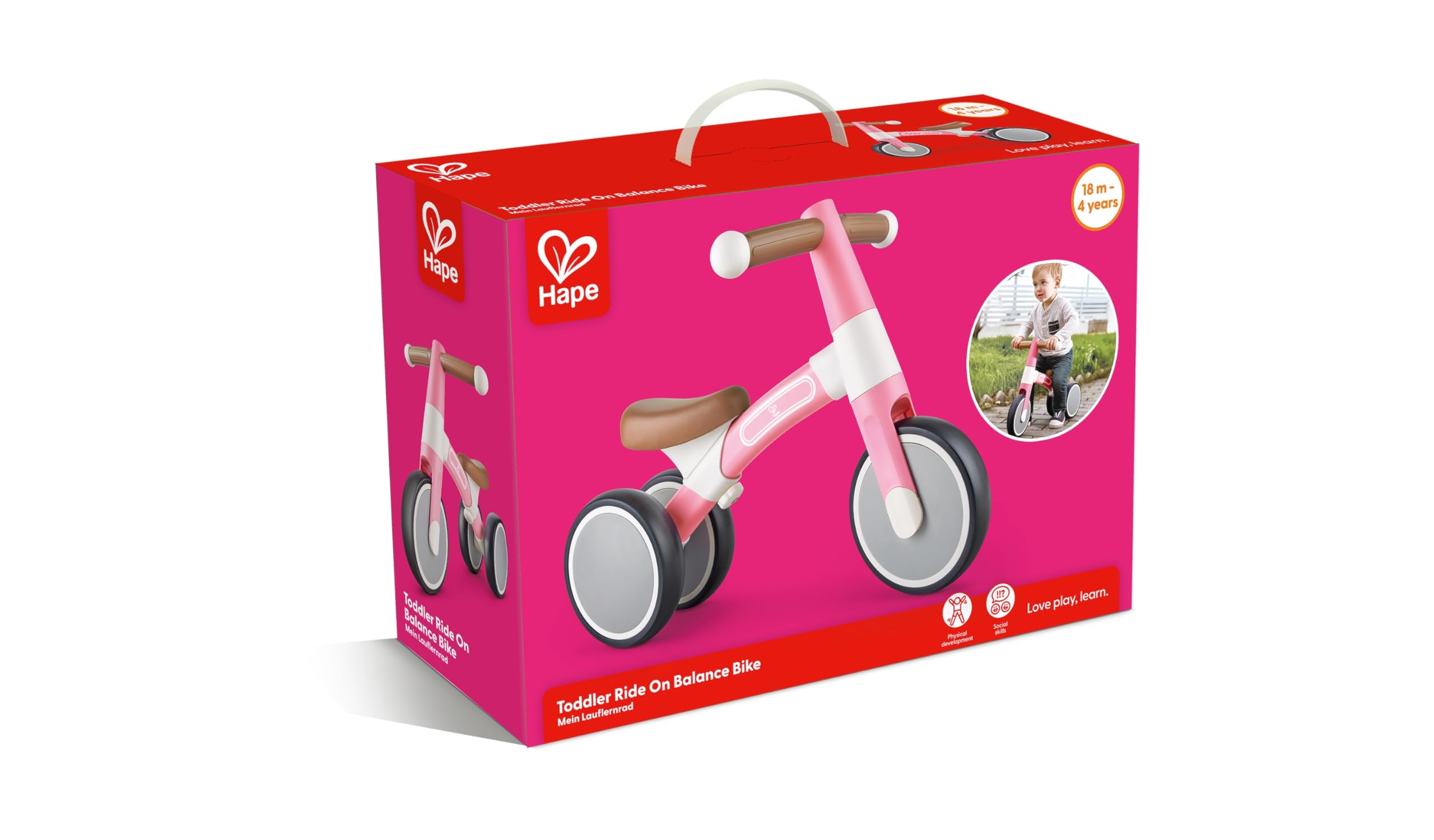 Hape Primi passi e bici triciclo rosa senza pedali 3 ruote leggero