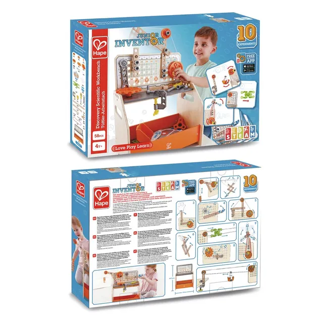 Hape Junior Inventor Banco da lavoro medio laboratorio in legno 58 pezzi