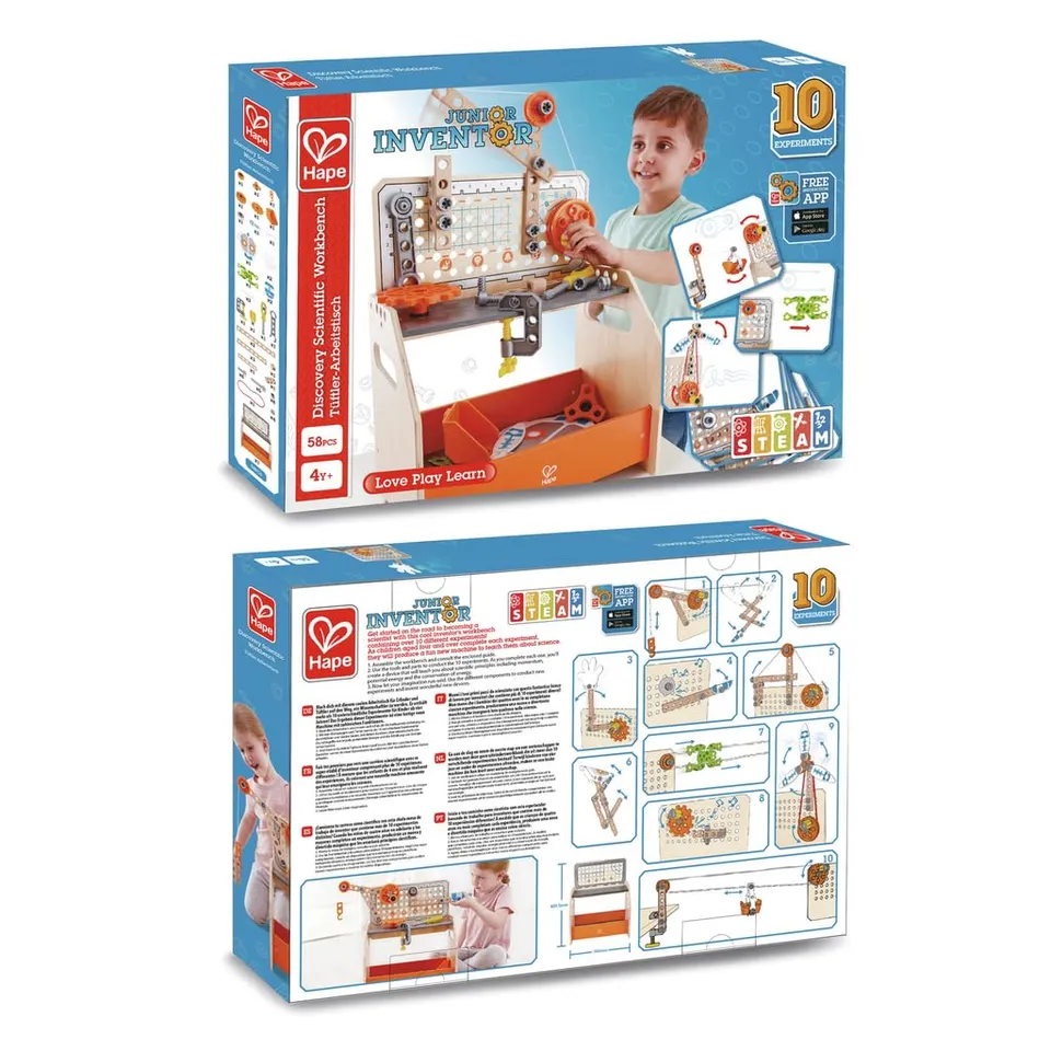 Hape Junior Inventor Banco da lavoro medio laboratorio in legno 58 pezzi