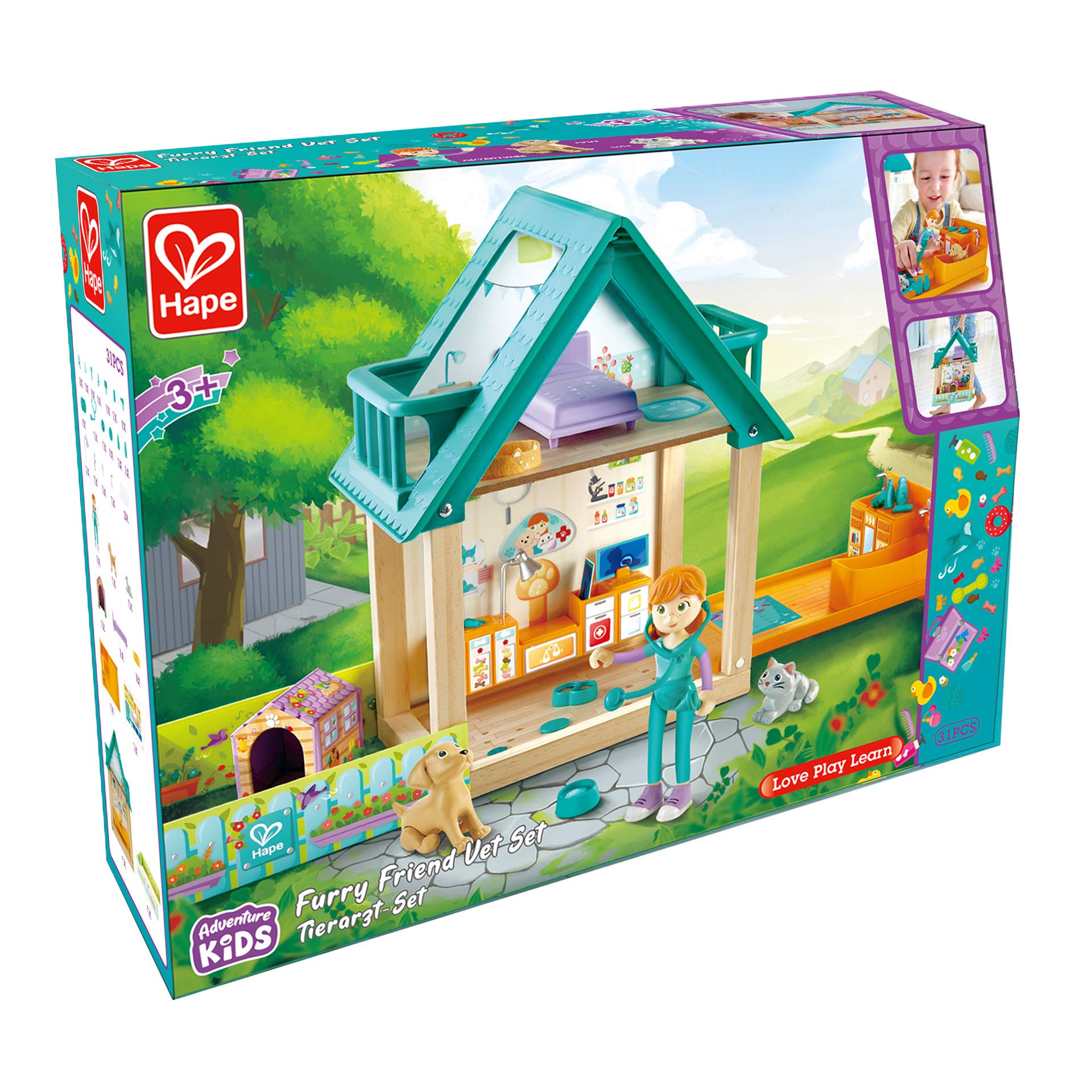Hape E3408 Furry Friend Vet Set casa veterinaria in legno